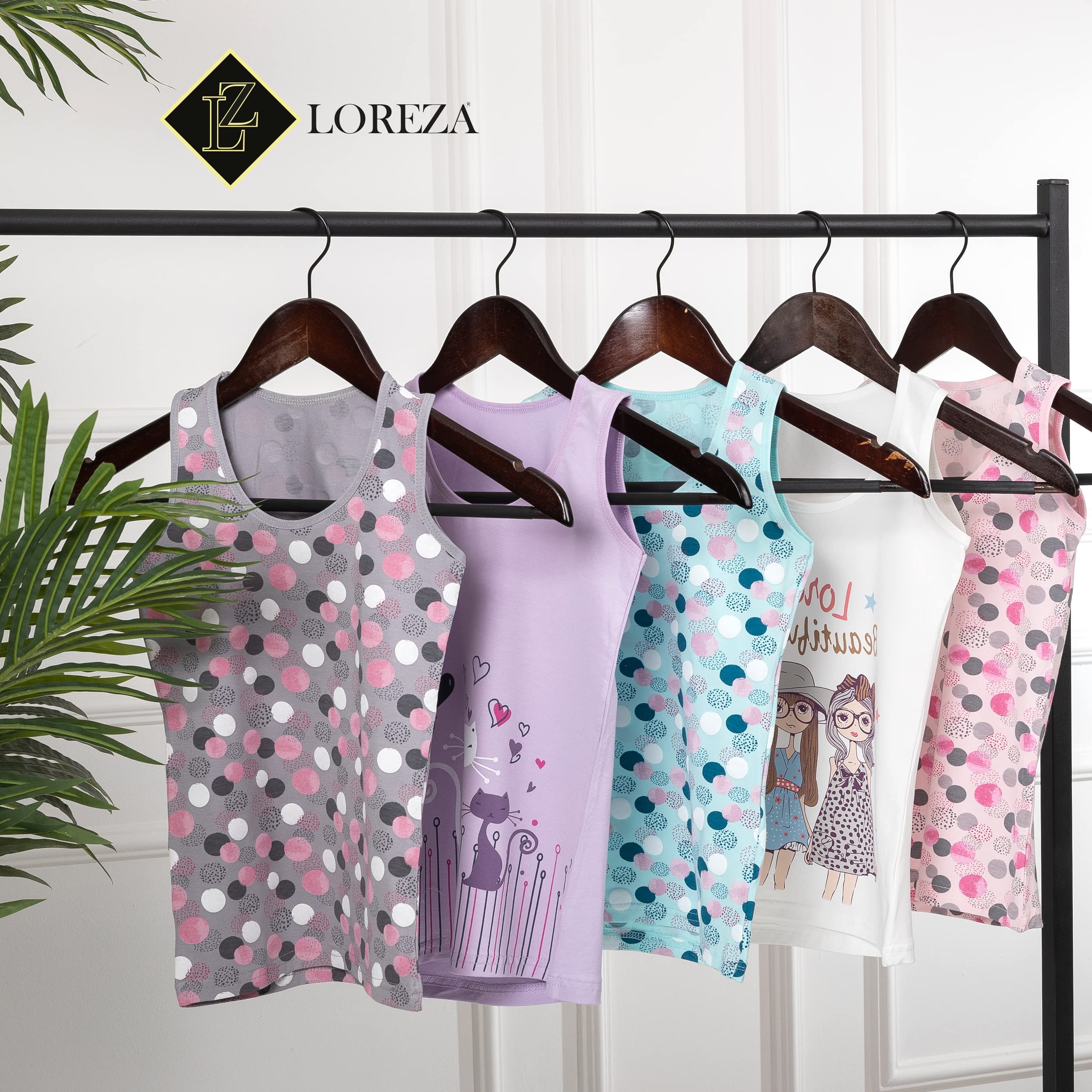 LOREZA ® 5 Camisetas de Tirantes Interiores para Niña Ropa Interior 2-15 años