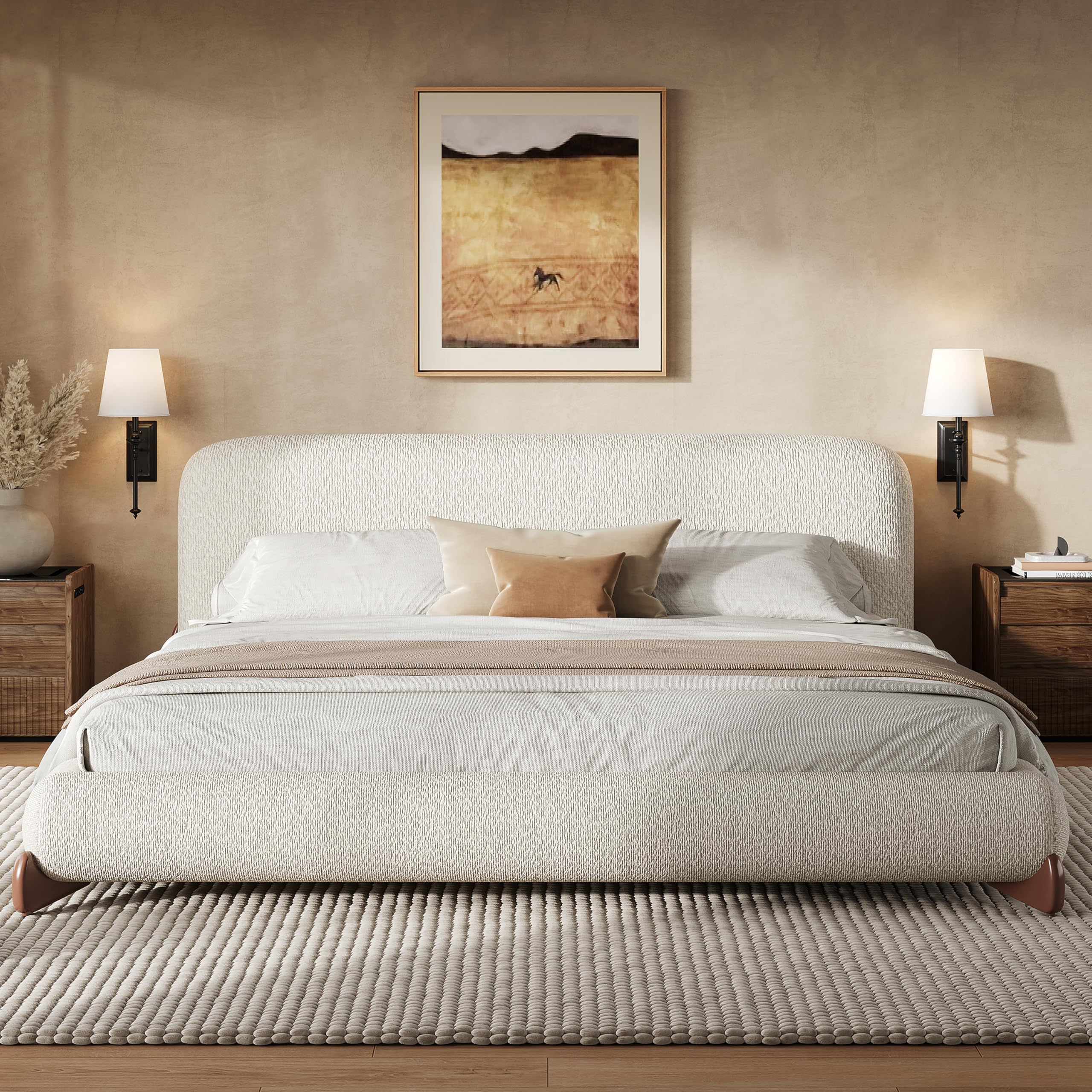Photo 1 of **SOLD AS IS NO REFUND/RETURN** SEE COMMENTS!~
Christopher Knight Home Salden California King Size Bed Frame with Headboard, Boucle Upholstered California King Bed Frame and Headboard, Wooden Slat Support, No Box Spring Needed, White