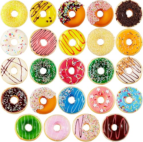 24 donas de juguete artificiales realistas, donas falsas perfumadas para apretar, postres de arco iris, bolas de estrés, juguetes para decoración de