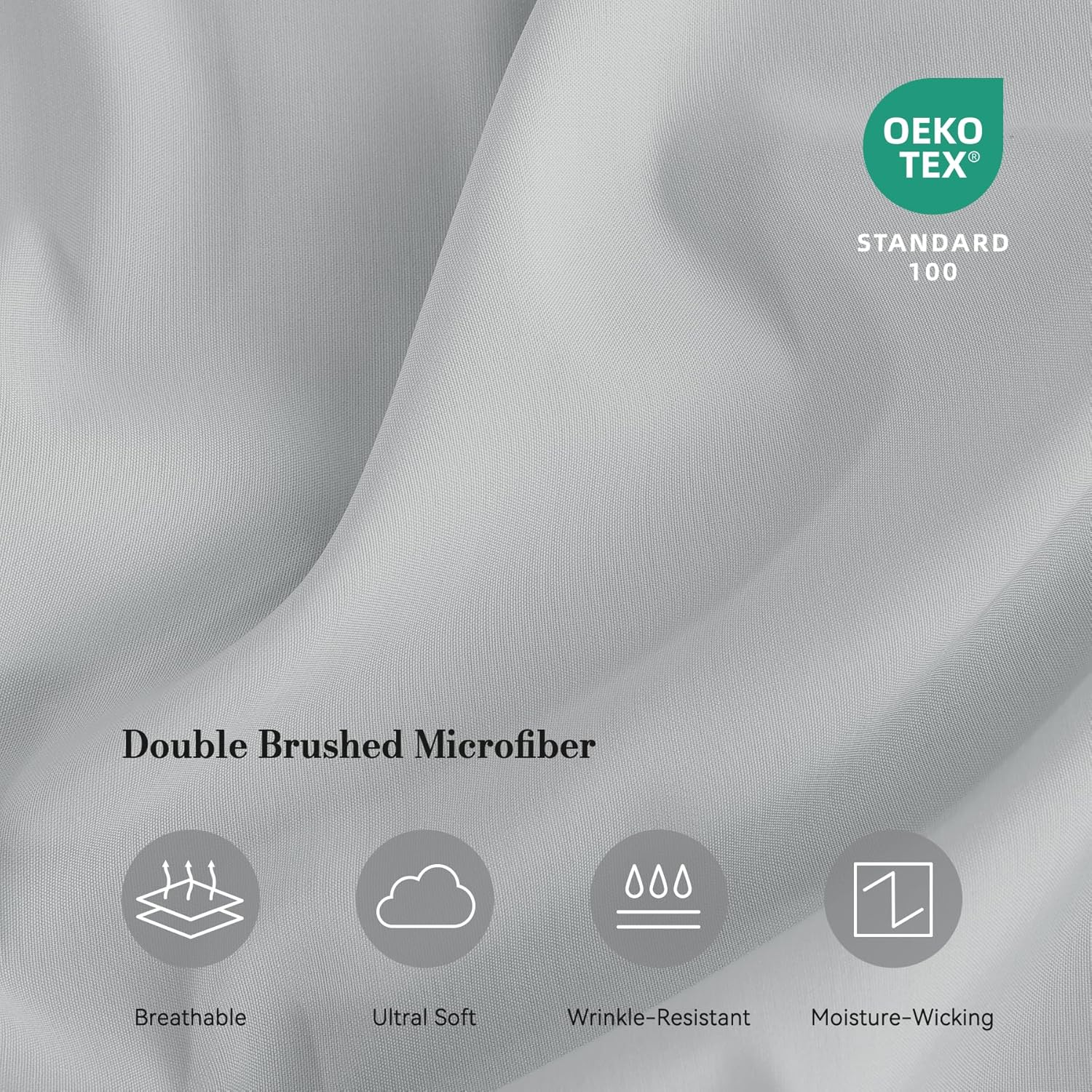 Grey Queen Sheet Set - Soft Breathable Microfiber Bed Sheets with Extra Deep Pocket, Luxury Hotel Cooling Bedding, Oeko-Tex Certified Wrinkle Free 4 Piece - Image 5