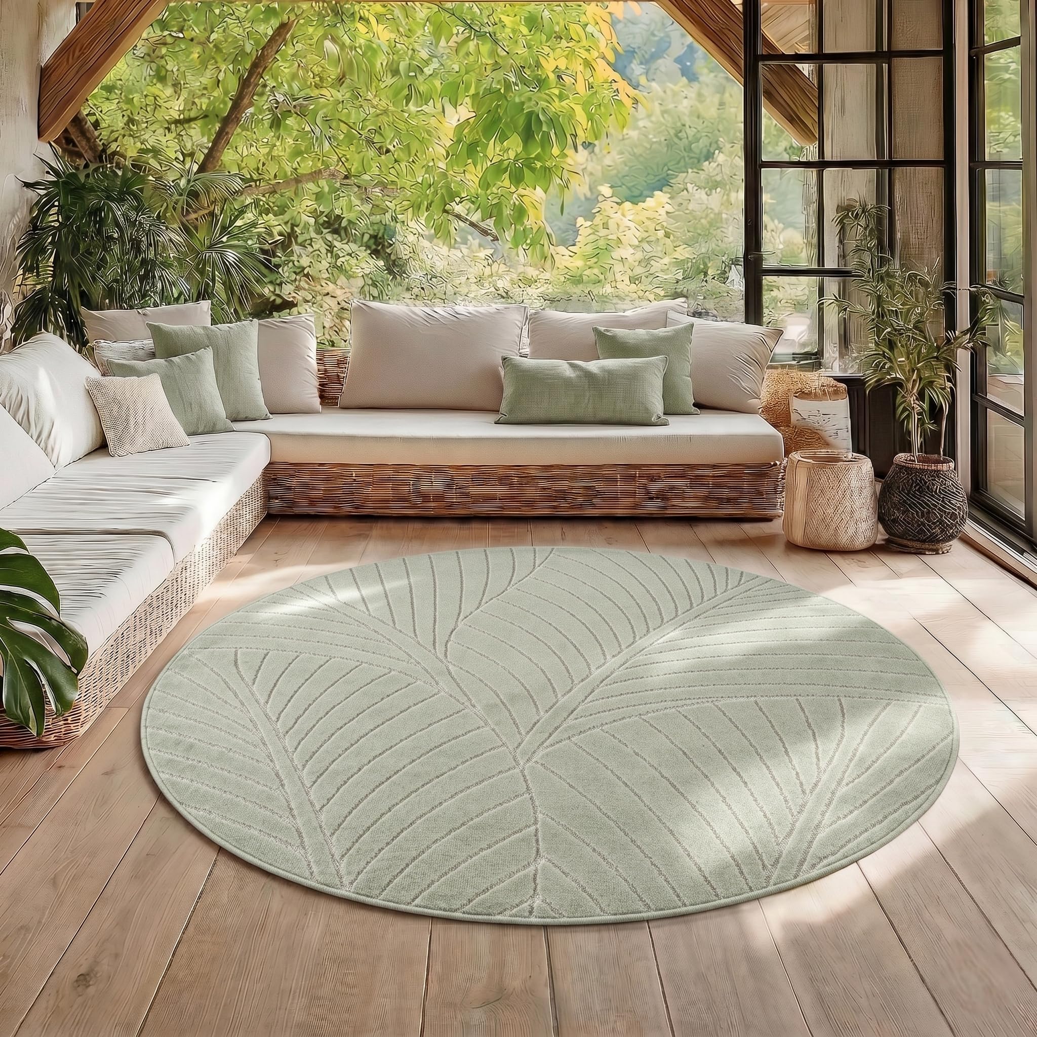 HomebyHome Kurzflor Teppich Wohnzimmer Schlafzimmer 3D Hoch-Tief-Effekt, Skandinavisch Boho Motiv, für Outdoor Bereich geeignet Terrassen oder im Balkon