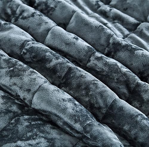 Miniatura 8 de Chezmoi Collection Lux Storm - Juego de edredón de terciopelo azul tormenta, 3 piezas geométricas para todas las estaciones, edredón ligero, manta