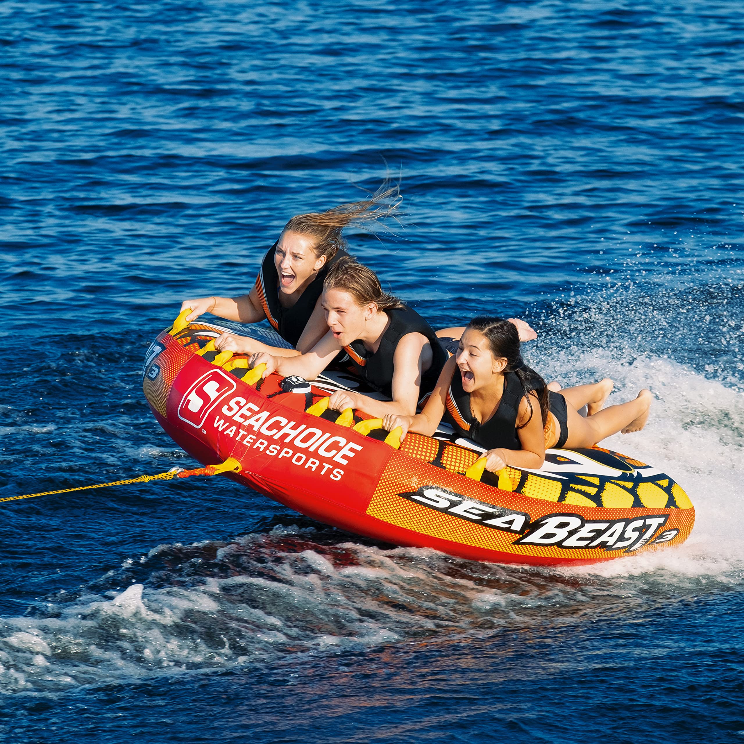 Seachoice Sea Beast 3 Deck Tube, Reinforced Towing System, For 1 to 3 Riders Up to 510 Lbs., 75 In. X 62 In.
