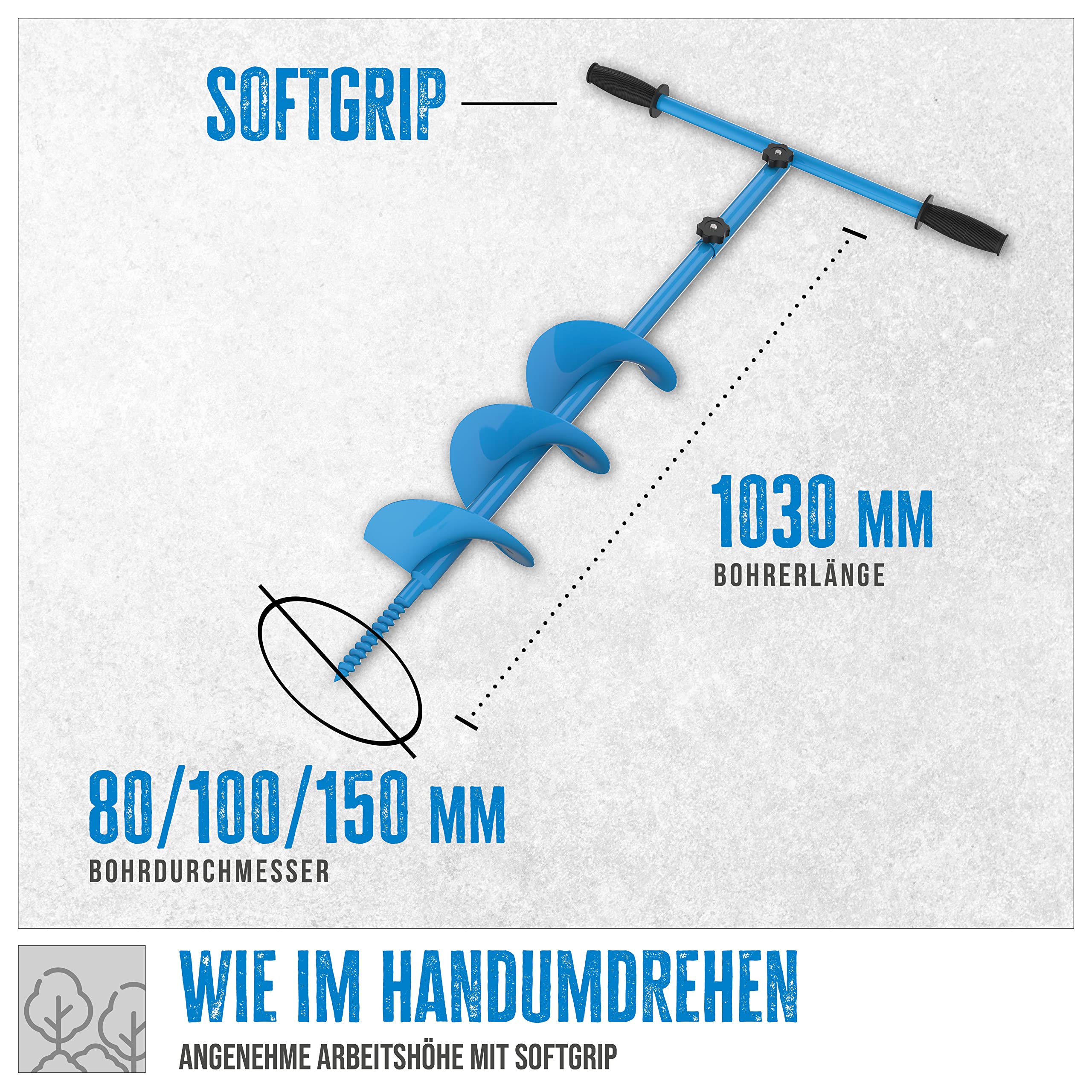 Güde 94415 Handerdbohrer GH 80-150 3IN1 (im Lieferumfang drei verschiedene Bohraufsätze) Blau 68 x 23 cm