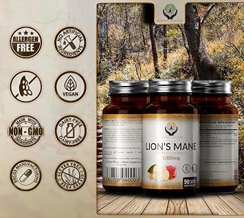 EN Lion's Mane Mushroom, 90 Capsules, 1000mg 5:1 Lions Mane Extract | Lion's Mane Extract Capsules - 1000mg Per Serving | Vegan Mushroom Complex | Non-GMO, Gluten & Allergen Free | Made in The UK