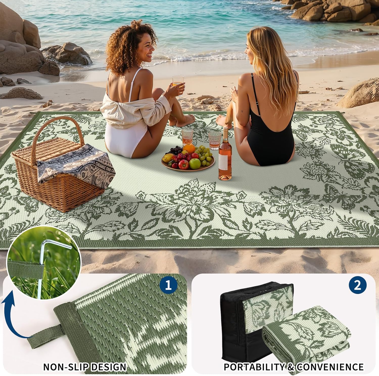 Garvee Outdoor Rugs 8’x10’ Waterproof Reversible Mats, Large Area Plastic Straw Rug, Outside Carpet, Butterfly Floral Rv Mat for Patio Camping Picnic Backyard Deck Balcony Porch Beach Trailer