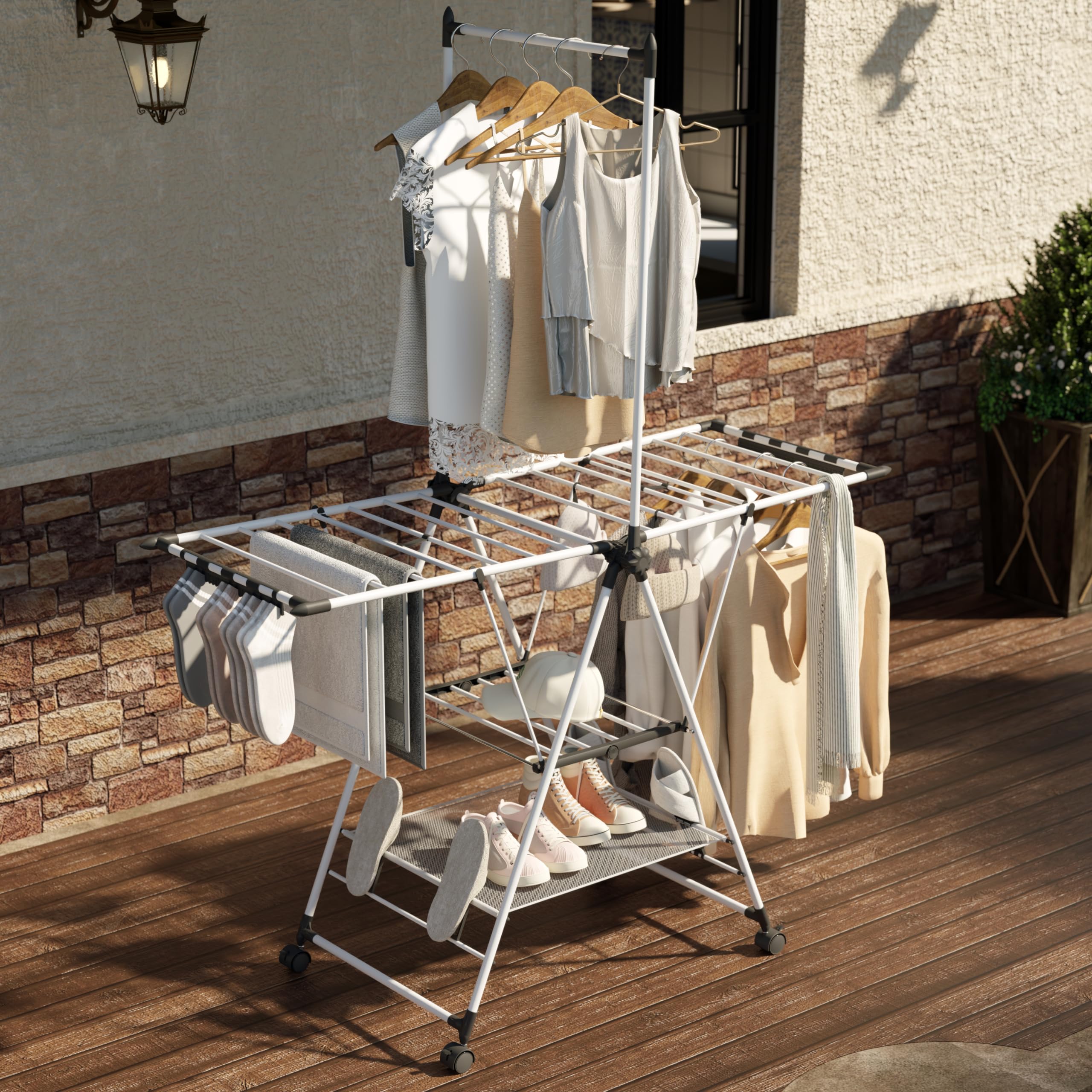 Étendoir D'intérieur, Étendoir À Linge Pliable À 4 Niveaux, Séchoir À Linge Tour 27 M Avec Ca Es