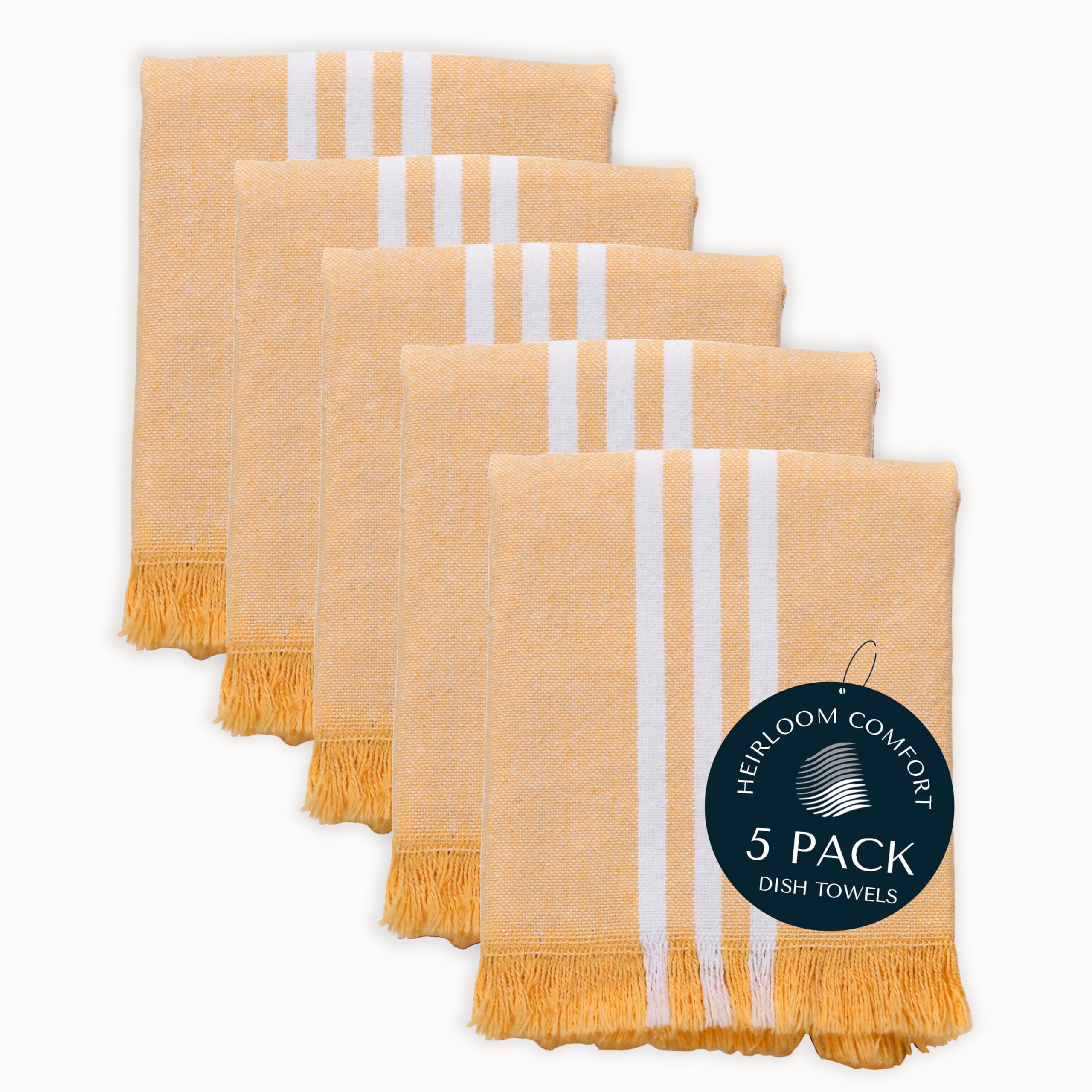Torchons de cuisine en coton jaune à rayures (lot de 5) pour un essuyage quotidien efficace