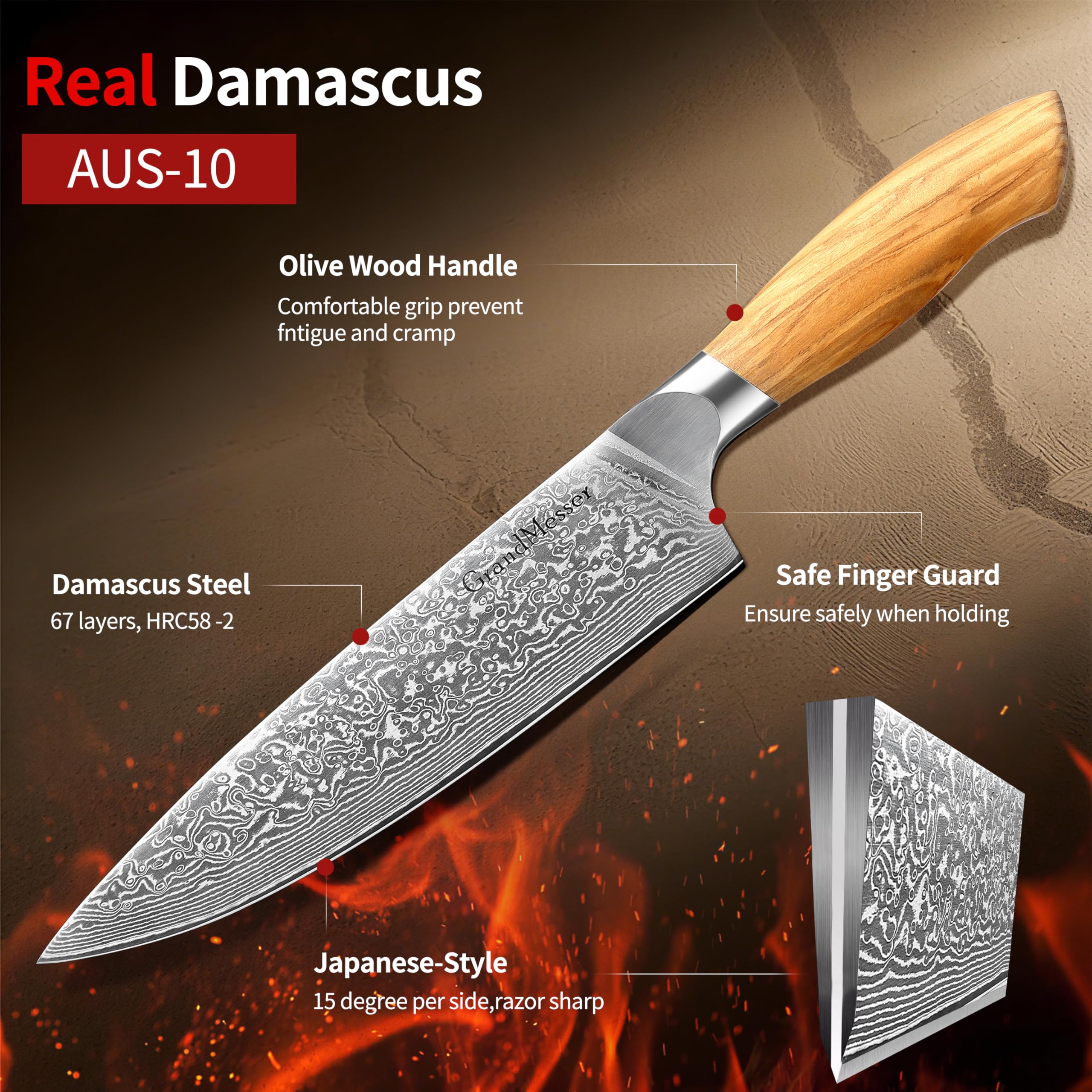 Damascus Chef Knife, 8 Inch Japanese Steel Kitchen Knife — Amazon image 4