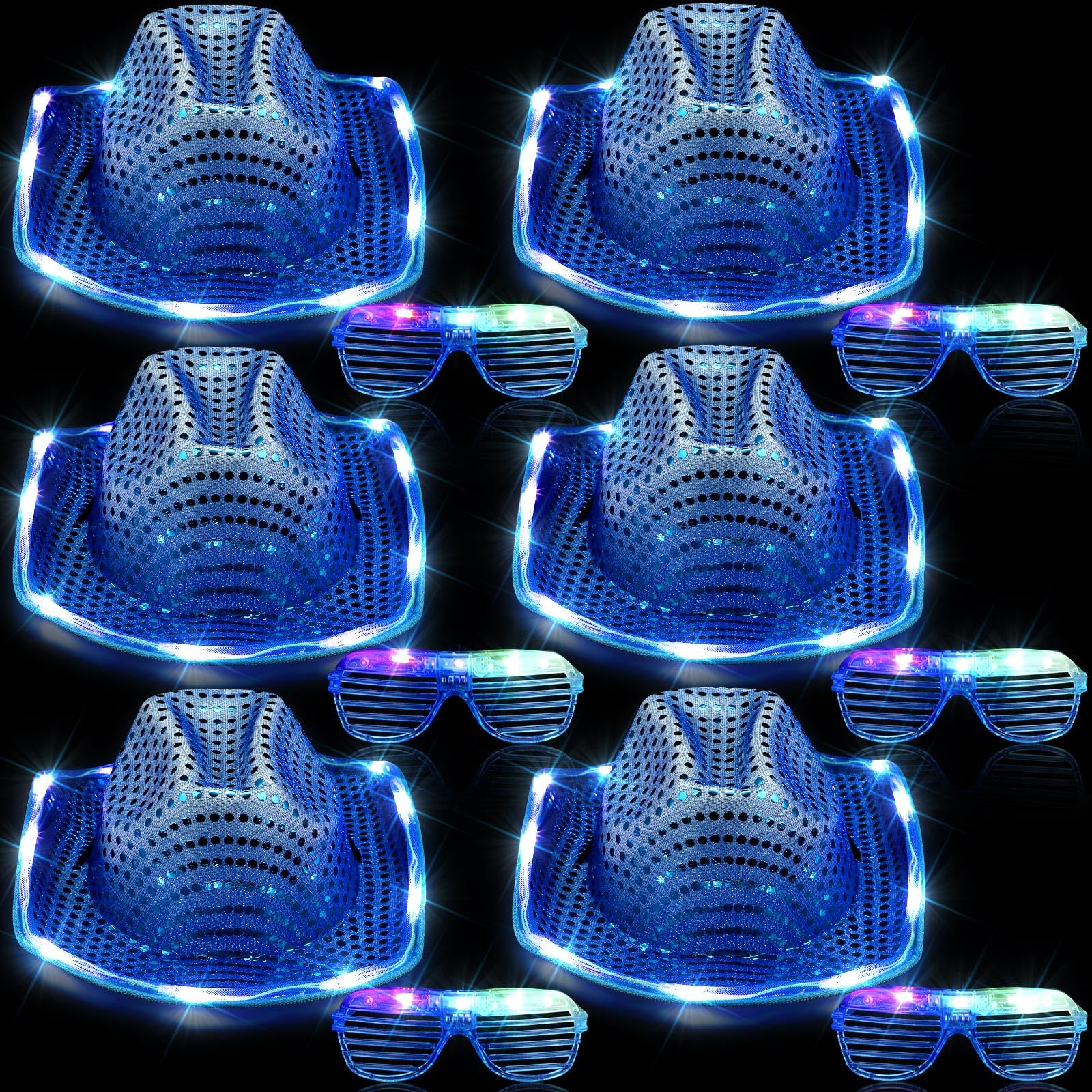 Maitys Light Cowgirl Hat and LED Glasses Glow Cowboy Hat Glasses Shutter for Women Men Birthday Party Costume Outfit Supplies