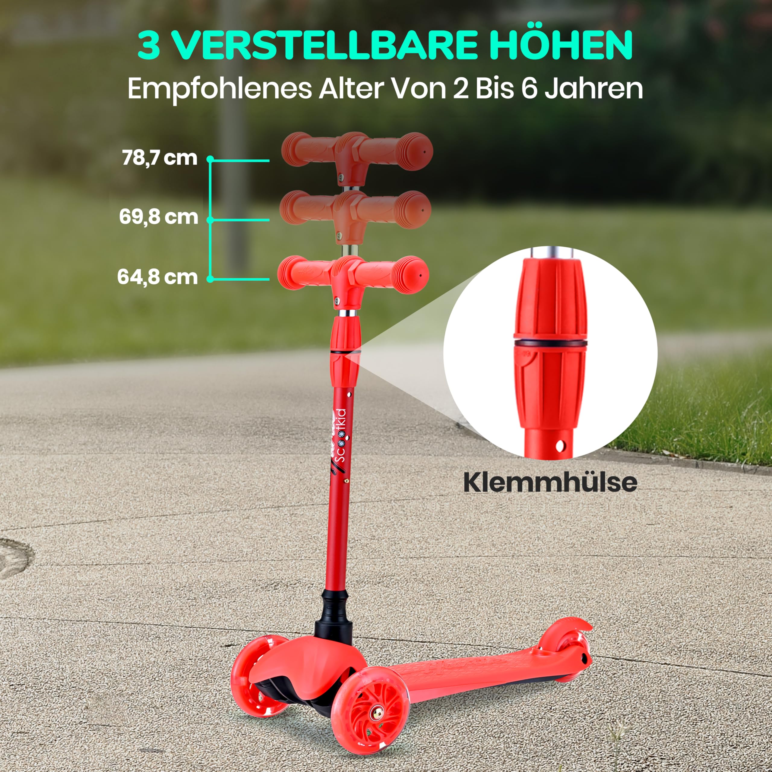 Hurtle Roller Kinder 2–5 Jahre – Höhenverstellbarer Scooter mit LED-Rollen & Lenk- und Kipp-System – Kinderroller für Jungen & Mädchen, Indoor & Outdoor, bis 20 kg