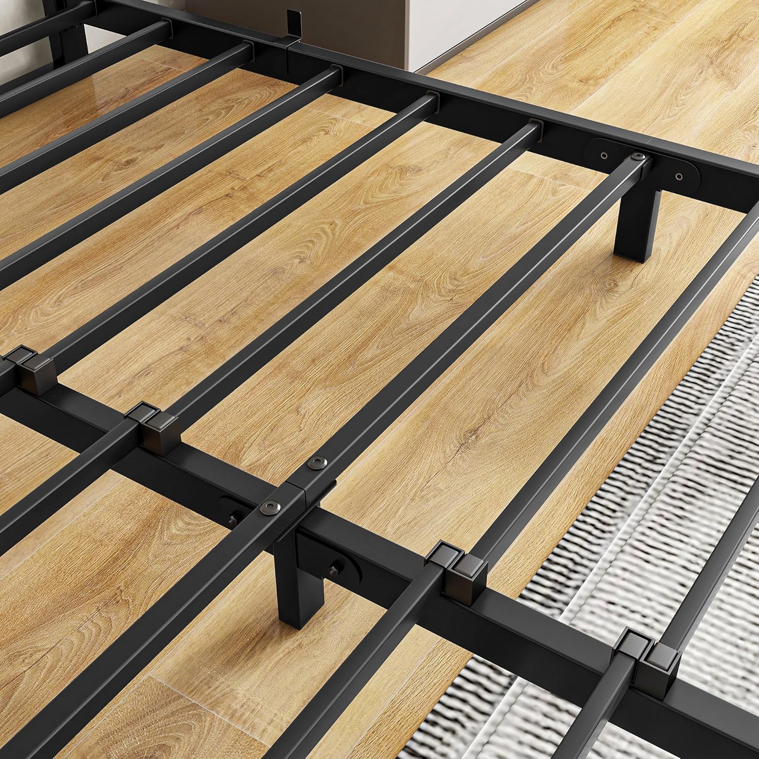Queen Bed Frame No Box Spring Need, 6 Inch Low Profile Bed Frame Queen Size Metal Platform Floor Bed Frames with Heavy Duty Steel Slats,Noise Free Mattress Foundation,Black Bed Base - Image 8