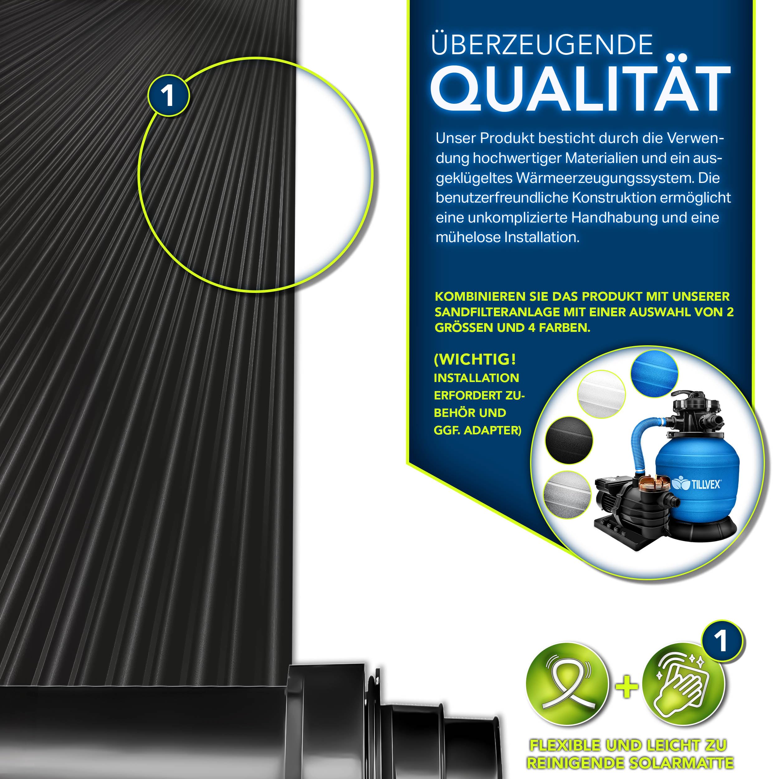 Tillvex Pool Solarkollektor Set 120 x 300 cm Solarheizung Poolheizung Komplettset Solarmatte