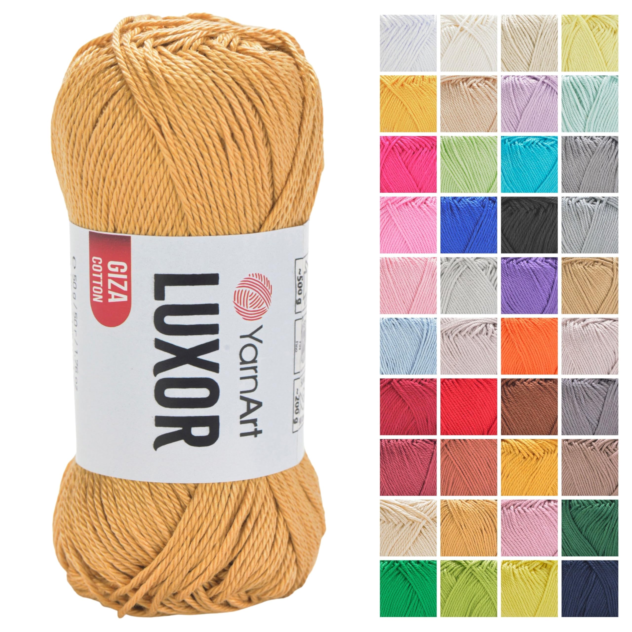 YarnArt Luxor Mercerized Cotton Yarn – 100% Giza Cotton, Smooth Texture, 50g (1.76 oz), 125m (136 yds), Lightweight Yarn for Summer Projects, Amigurumi, Baby Items, and Accessories (1231)