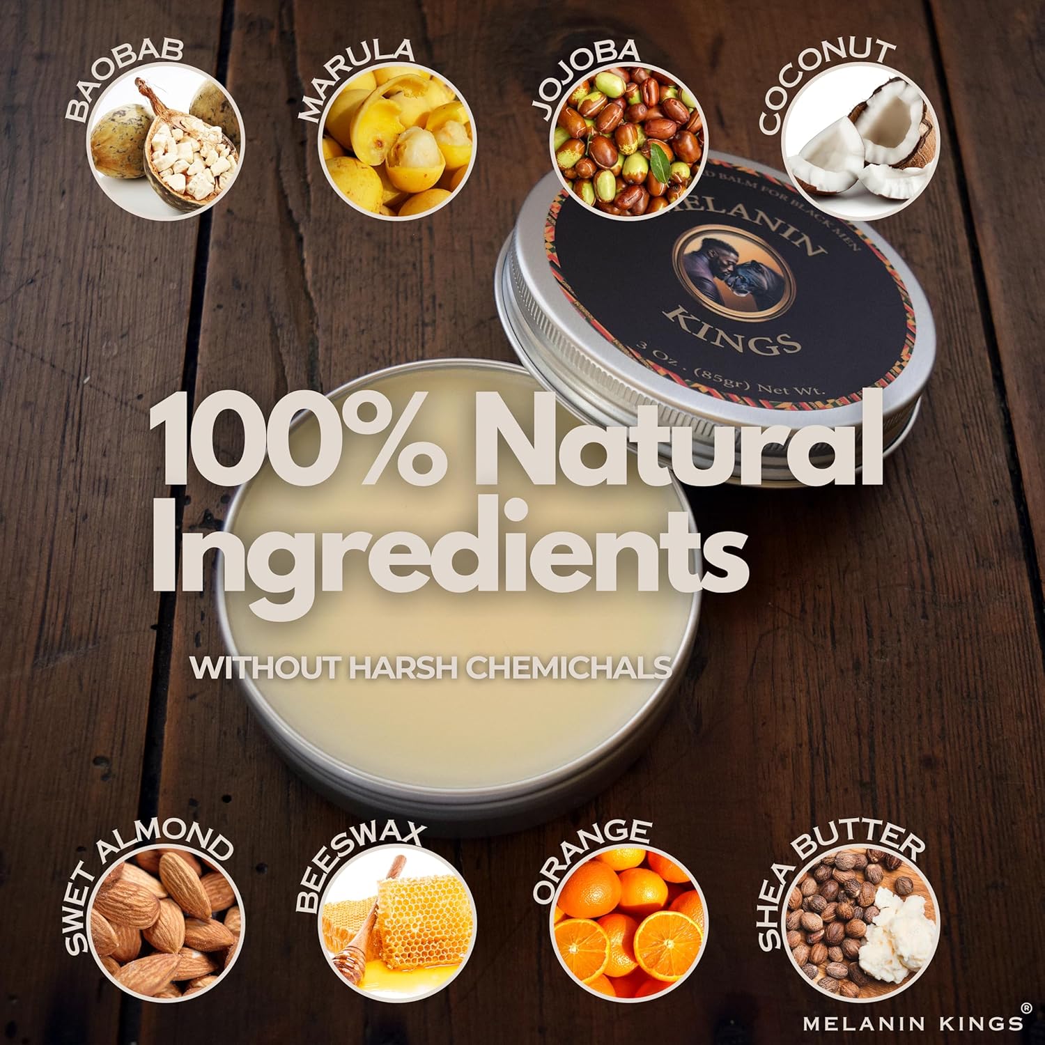 Melanin Kings Beard Balm for Black Men | 3 oz | Ancient African Ingredients | Specialized formula for black men s Kenyan Sandalwood Scent - Image 3