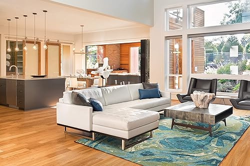 Miniatura 2 de Kas Rugs Watercolors - Alfombra abstracta de mediados de siglo, color verde azulado, 5 pies x 7 pies 6 pulgadas