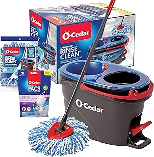 O-Cedar EasyWring RinseClean Microfiber Spin Mop & Bucket Floor Cleaning System with 1 Extra Refill with Lavender Pac (Variety Pack)