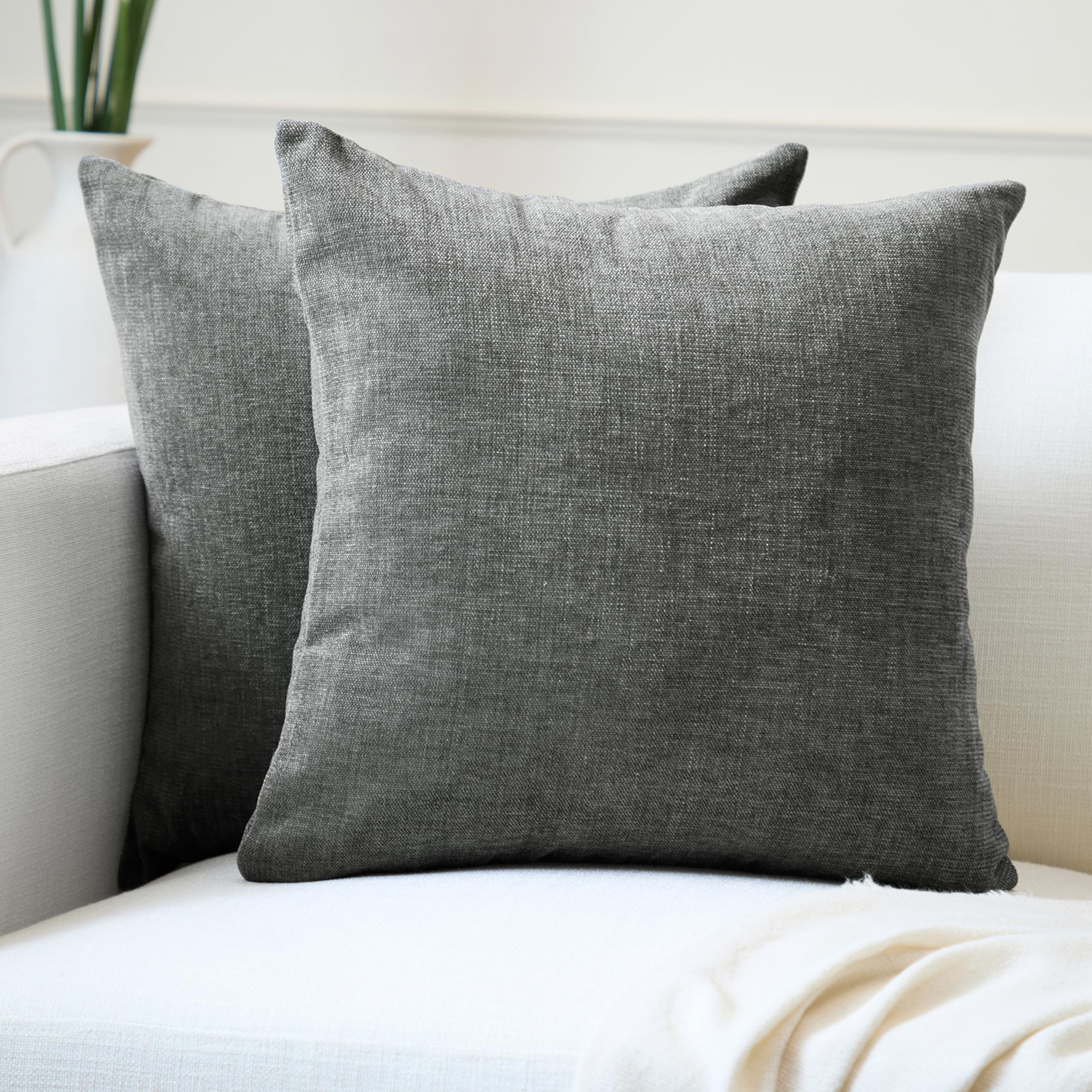Encasa XO Fundas de Cojín de Chenilla Juego de 2 | Gris - (24"x24") (60x60 cm) | Fundas Decorativas de Cojín Cuadrado para Sofá, Decoración del Hogar, Sofá