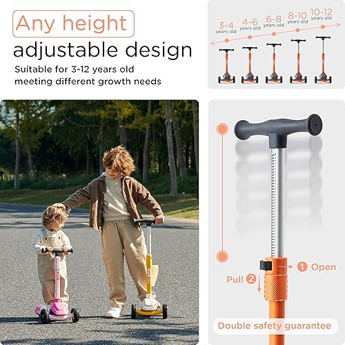 Miniatura 2 de KUB Toddler Scooter for Kids Ages 2+, 3 Wheel Kick Scooter with LED Light-Up Wheels, Adjustable Height Handlebar, Lean-to-Steer, Anti-Slip Deck,