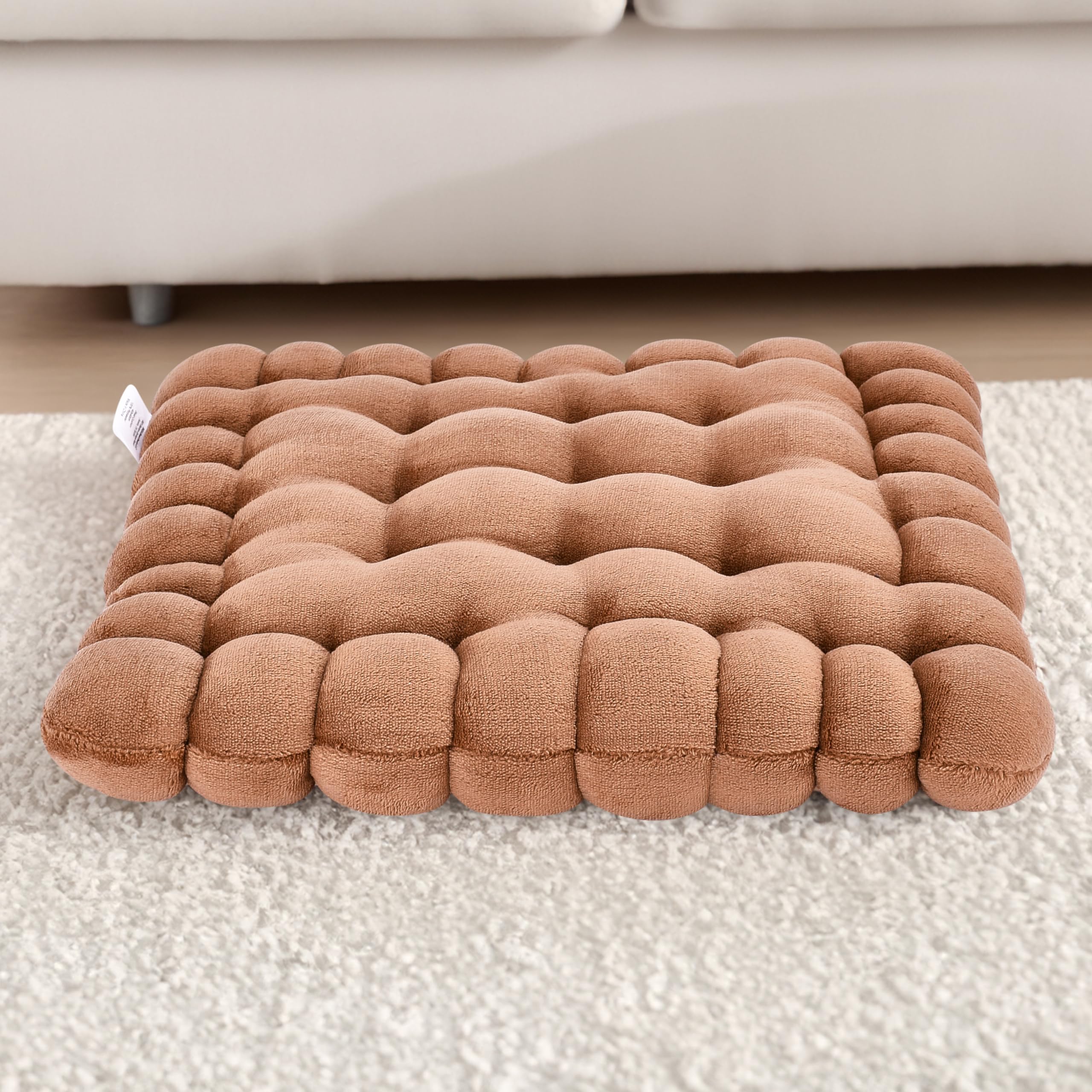 Noa Store Biscuit Cushion - Biscuit-Shaped Floor Cushions - Yoga Biscuit Pillow for Sitting on Floor - Foam Floor Lounger - Tufted Comfy Chair Pad - Foor Pillow - Brownmothers Day Gifts