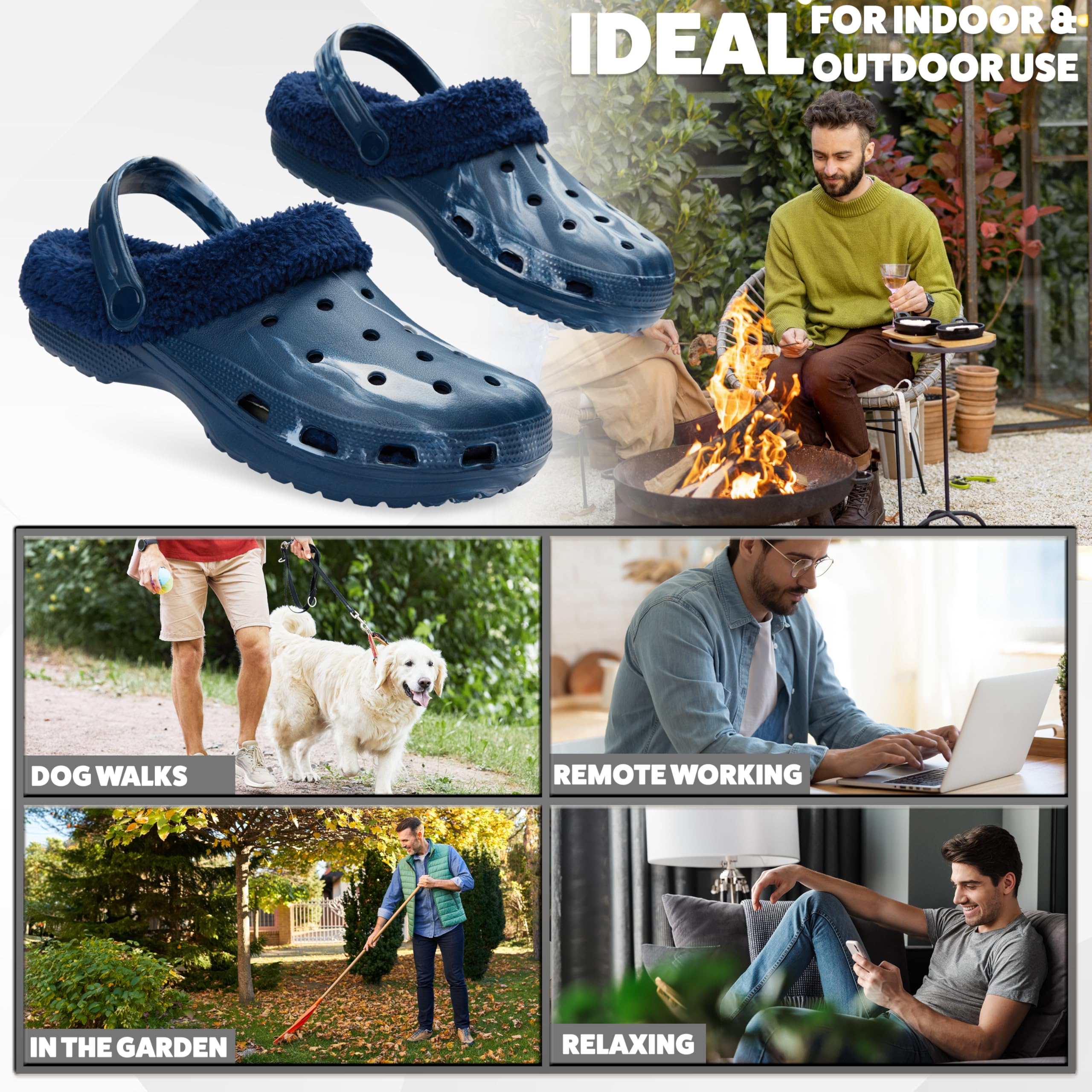 CityComfort Zoccoli Uomo, Foderato in Pile Ciabatte da Giardino, Pantofole da Casa - Regalo Uomo