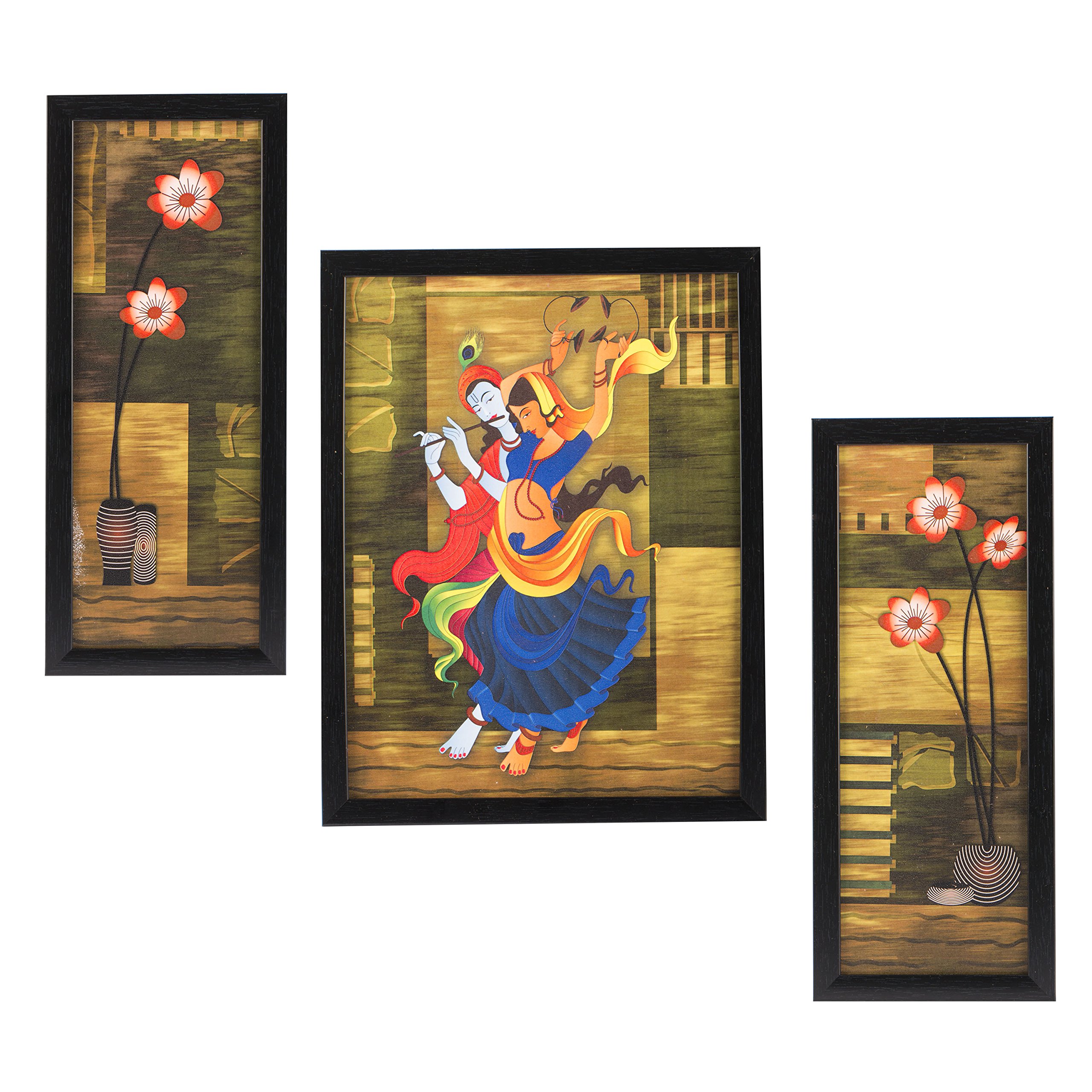 Indianara Radha Krishna Rectangular Synthetic Wood Art Painting (34.51 cm x 26.99 cm x 2 cm, Set of 3, Indr943)