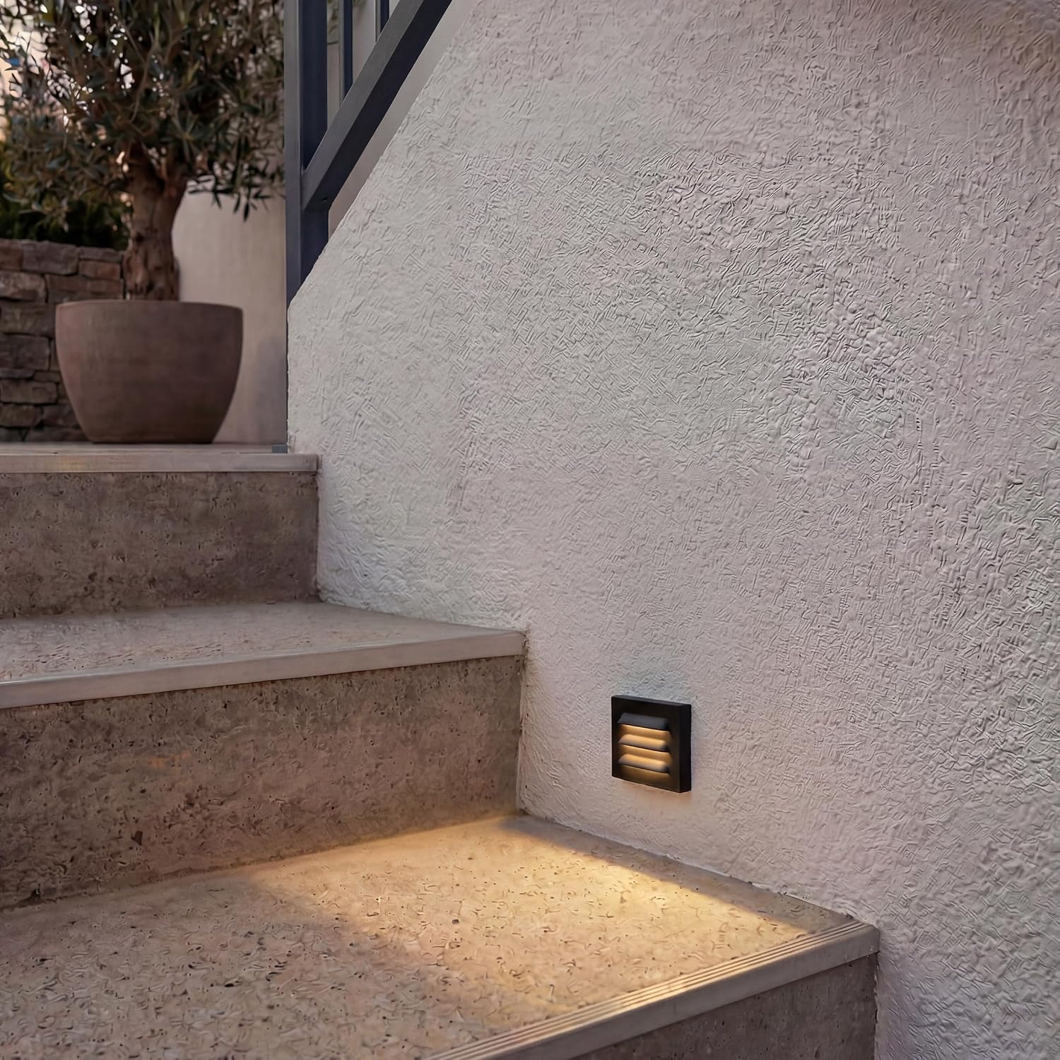 Maxxima Horizontal Grated LED Step Light, 3 CCT, 45 Lumens, Black, 2-Pack | Indoor/Outdoor Stair Light, 5 Color Selectable 2700K-5000K, Rated for Outdoor & Damp Locations