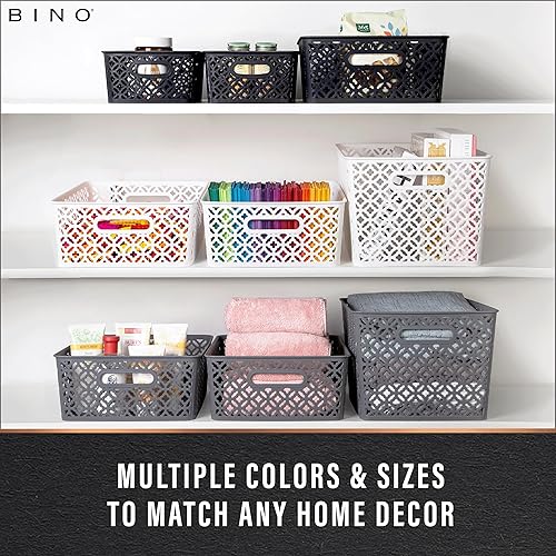 Miniatura 5 de BINO l Canastas de almacenamiento de plástico, medianas - Blancas LA COLECCIÓN DE LA FLORES l Organizador multiusos Asas integradas Canasta