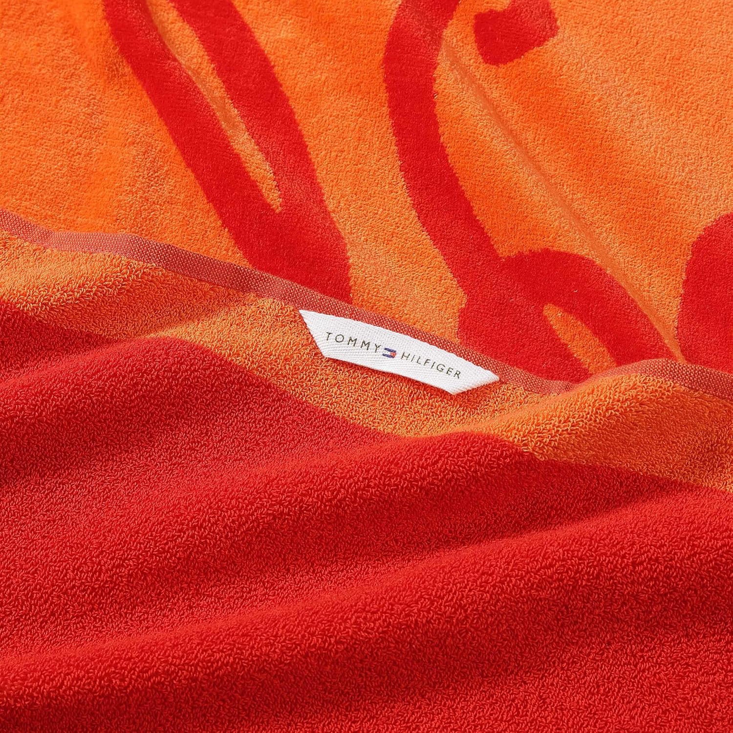 Tommy Hilfiger - Beach Towel, 100% Cotton Soft & Absorbent Plush Towel with Z-Twist Velour, Beach Essentials (Colorblock Monogram Orange, 36" x 68")
