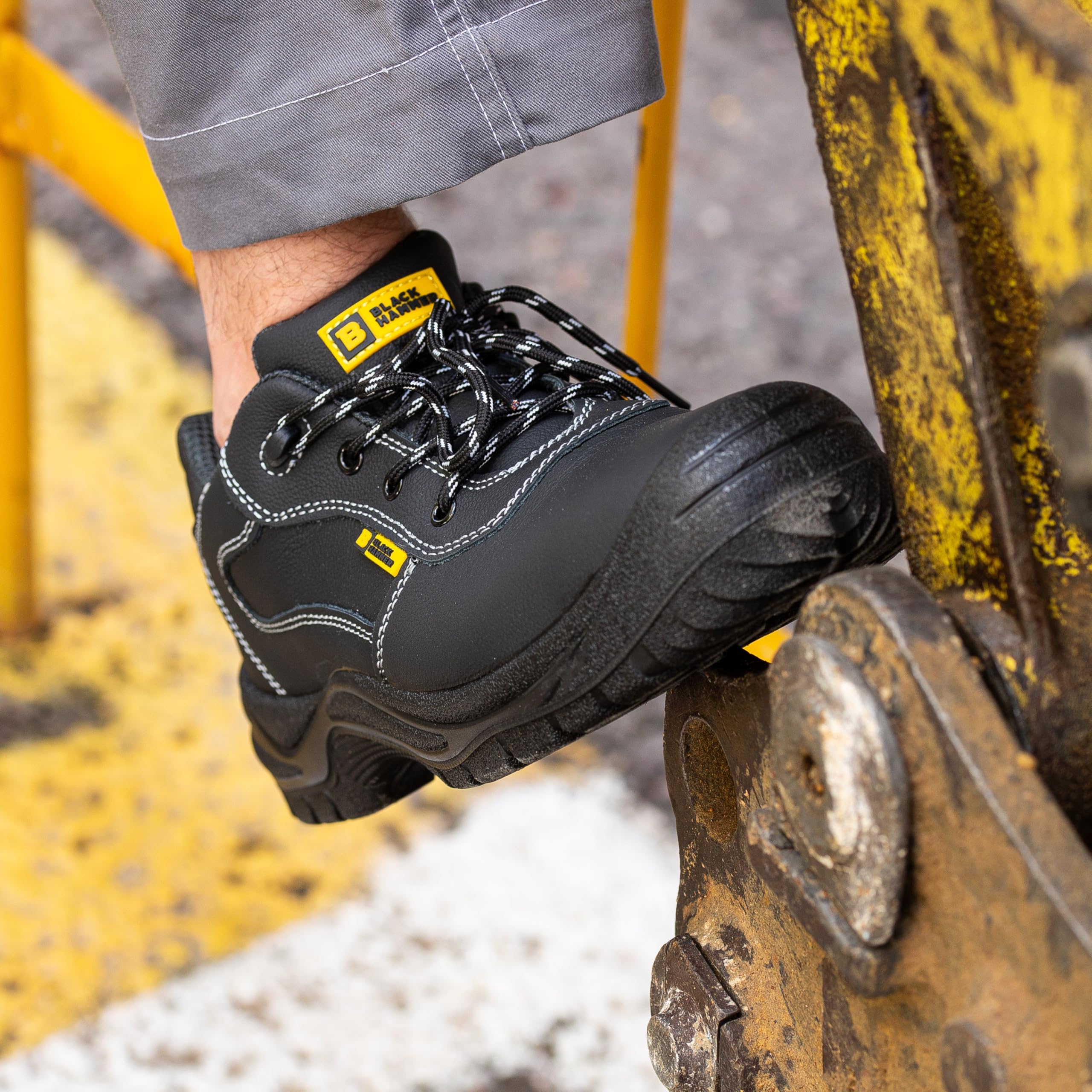 BLACK HAMMER Zapatillas de Seguridad Hombre, con Puntera de Acero, Resistente al Agua y de Piel Plena Flor, Calzado Actividades al Aire Libre y Trabajos Duros S3 SRC Harry (42 EU)