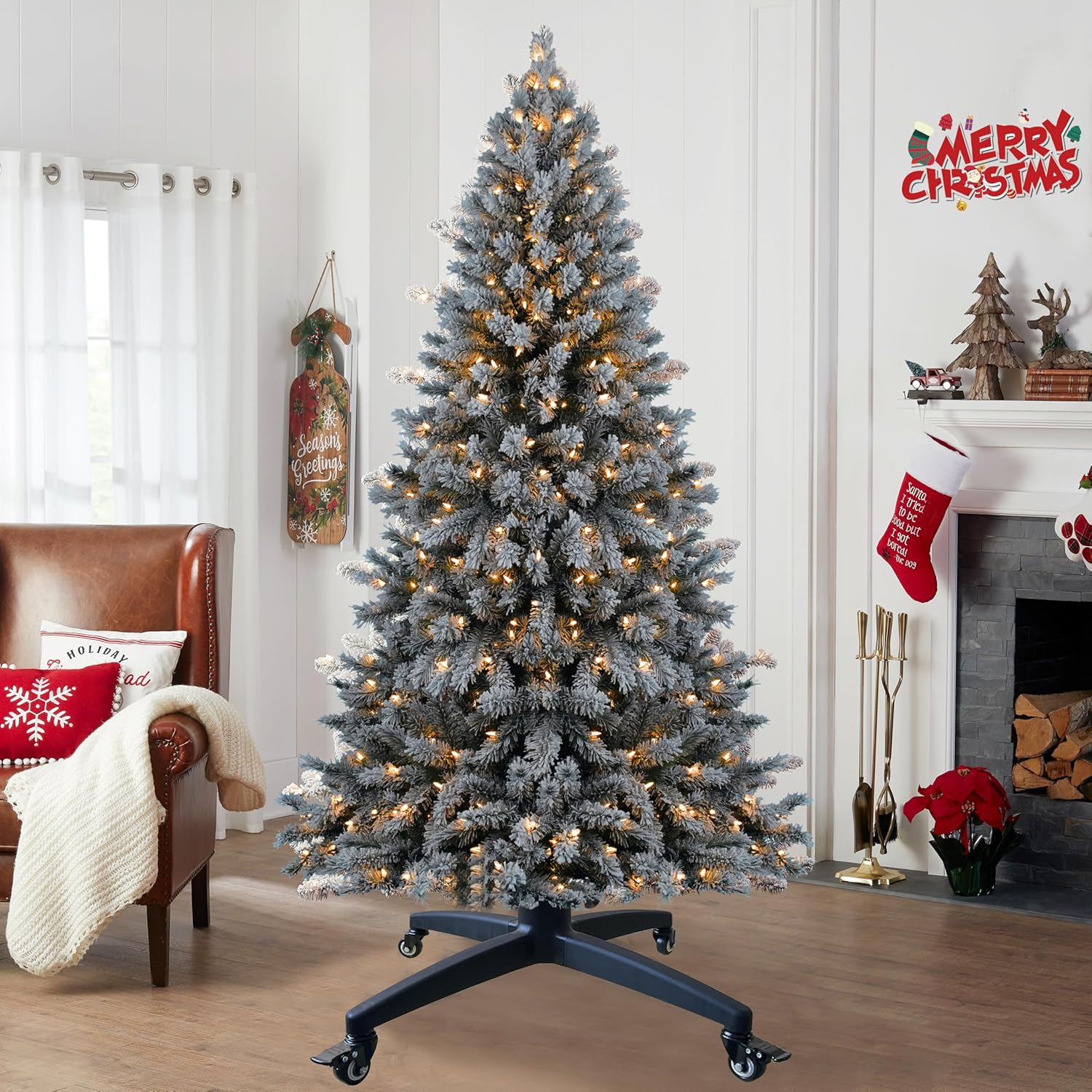 Christmas Tree Stands for 7.5 FT Artificial Trees Rolling Wheels Movable Universal Xmas Tree Holder Base Fits Up 7.5 Foot Fake Tree 1-2.56 Inch Pole (Stand Diameter 29 Inch)