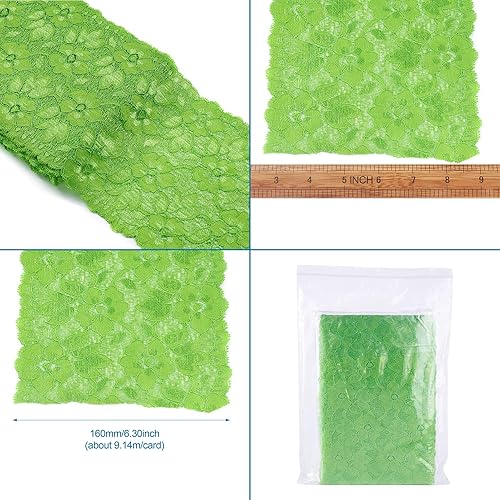 Miniatura 5 de 10 yardas de tela elástica de 6.3 pulgadas (6.3 in) con ribete de encaje elástico de flores de lima, patrón floral de tul, cintas bordadas de encaje