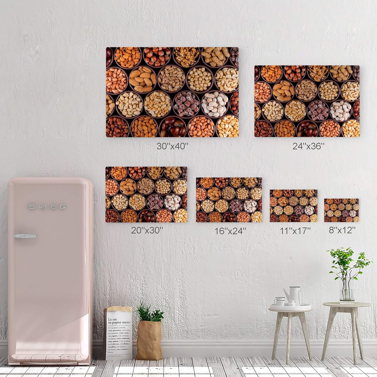 Smile Art Design Dried Nuts and Fruits in Bowls Kitchen Metal Wall Art Print Restaurant Cafe Dining Room Farmhouse Decor Modern Housewarming Gift Made in USA 8x12