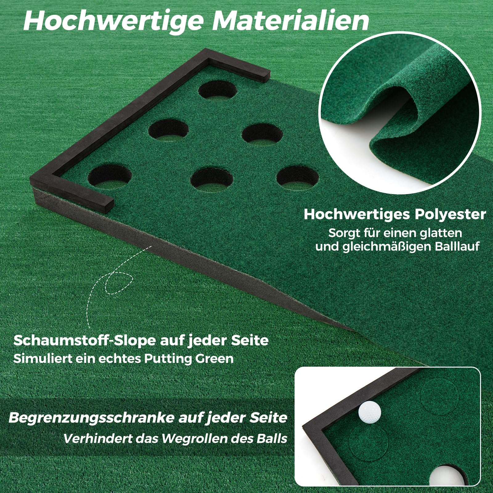 GOPLUS Puttingmatte Set, Golf Trainingshilfen mit verstellbaren Puttern, Bällen, Lochabdeckungen, Golftrainermatte mit Tragetasche, für Zuhause und Büro, für Party, Familie & Freunde