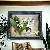 Vista 6 de Shadow Box - Marco de fotos de madera natural de 12 x 16 pulgadas con parte trasera de lino para recuerdos, alfileres, premios, medallas, entradas