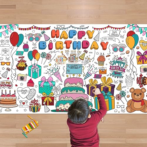OHOME Mantel gigante para colorear - Decoraciones de cumpleaños - Artes y manualidades para niños de 4 a 12 años