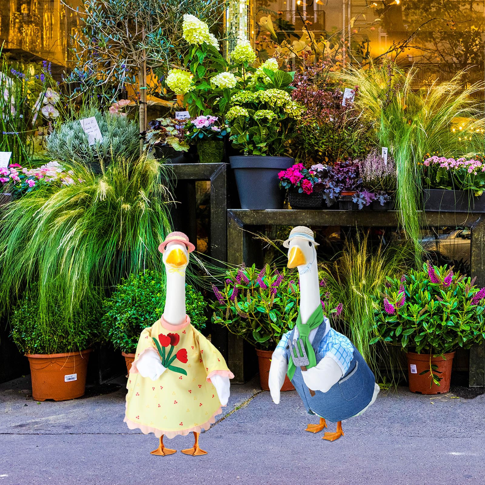 Snapklik.com : 2 Set Porch Summer Goose Outfits 23" High Gardener Lawn ...