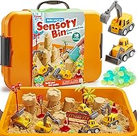 KleverKits Construction Sensory Bin for Toddlers 3+ - Glow-in-Dark Stones, Mess-Free Sand Castle Building Kit