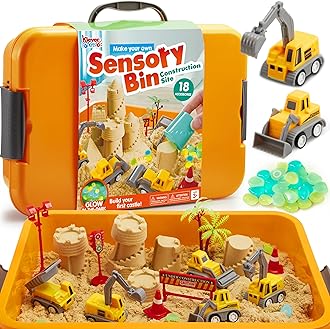 Klever Kits Magic Play Sand for Kids Construction Toys Sandbox with 18 Accessories and Glowing Stones Play Sand Toys for Boys Girls 3 4 5 6 7 8 Year Old Sensory Bin Learning Gifts