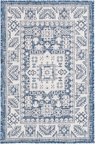 Miniatura 447 de Rugs.com Outdoor Aztec Collection Alfombra – 4 x 6 pies alfombra de tejido plano gris carbón perfecta para salas de estar, grandes comedores, planos