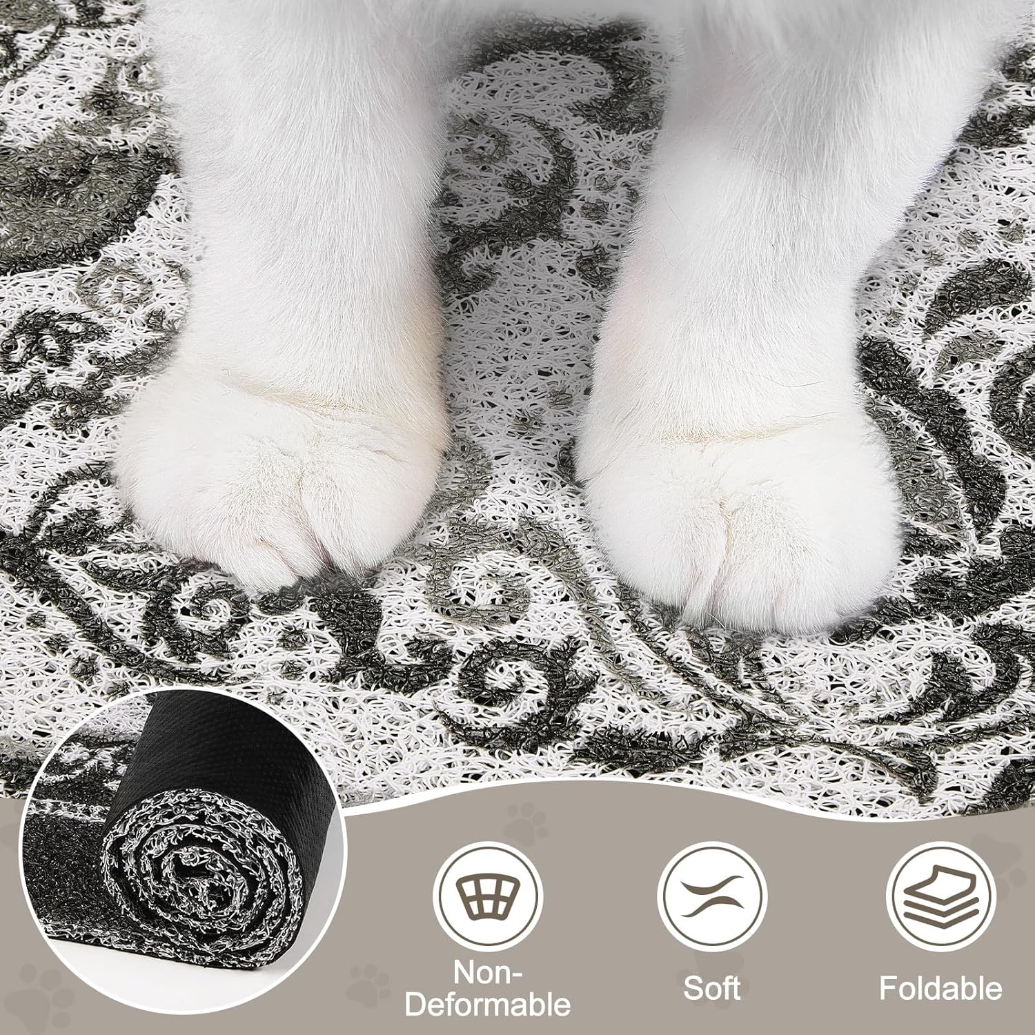 Unicorn Catcher Cat Litter Mat 40" x 30" Non-Slip Litter Box Mat Washable Litter Catcher Mat for Litter Box Indoor Food Mat Supplies Essentials, Black