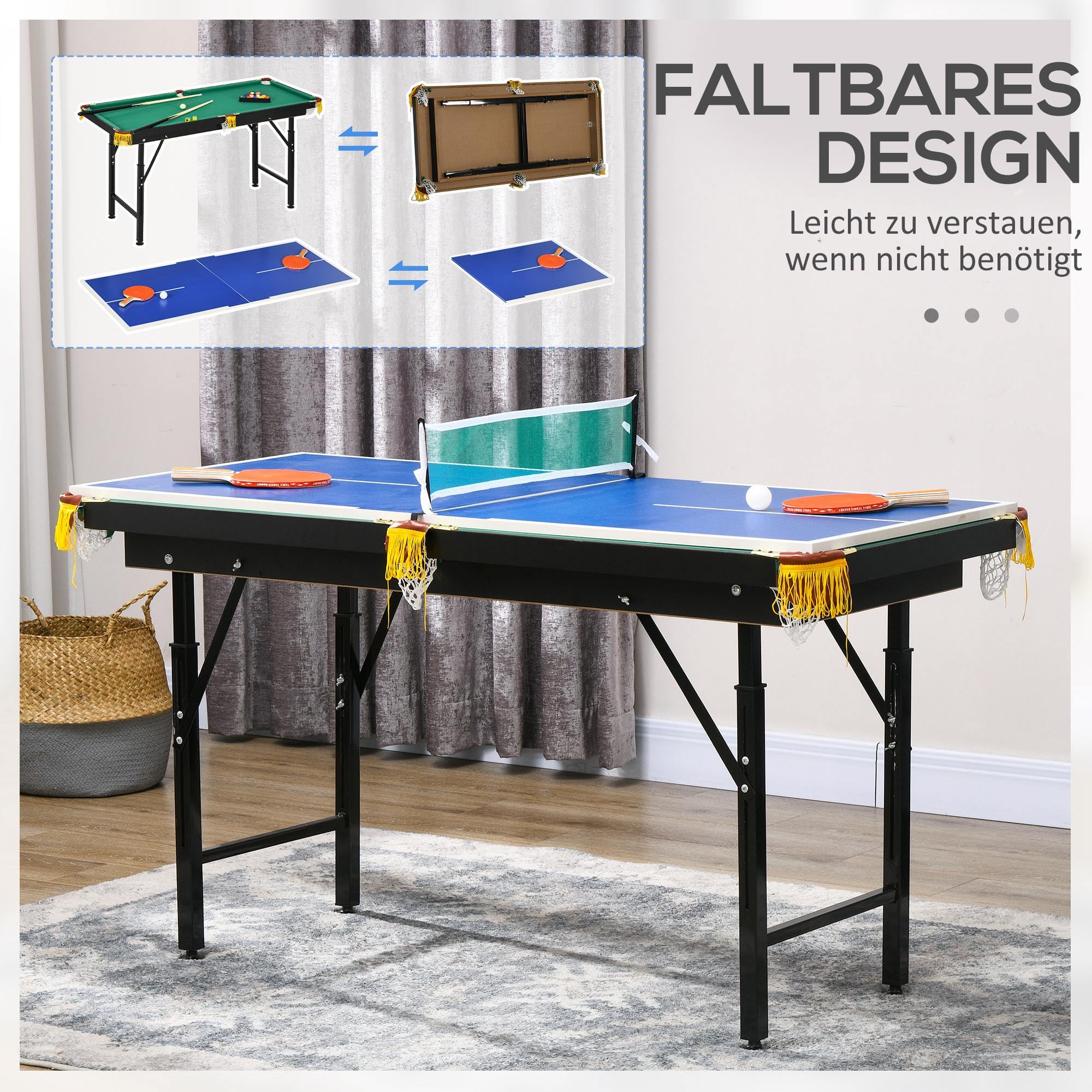SPORTNOW Multigame Spieletisch 2-in-1 Stahl 140 x 63 x 60-80 cm Grün