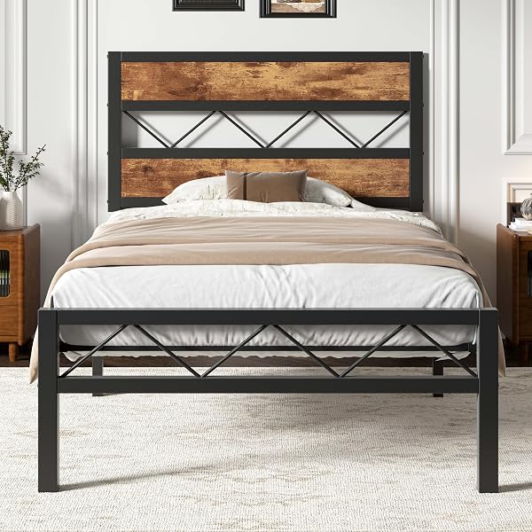 VECELO Bed Frame with Headboard, Heavy-Duty Platform Bedframe with Metal Slats Support, No Box Spring Needed, Easy Assem