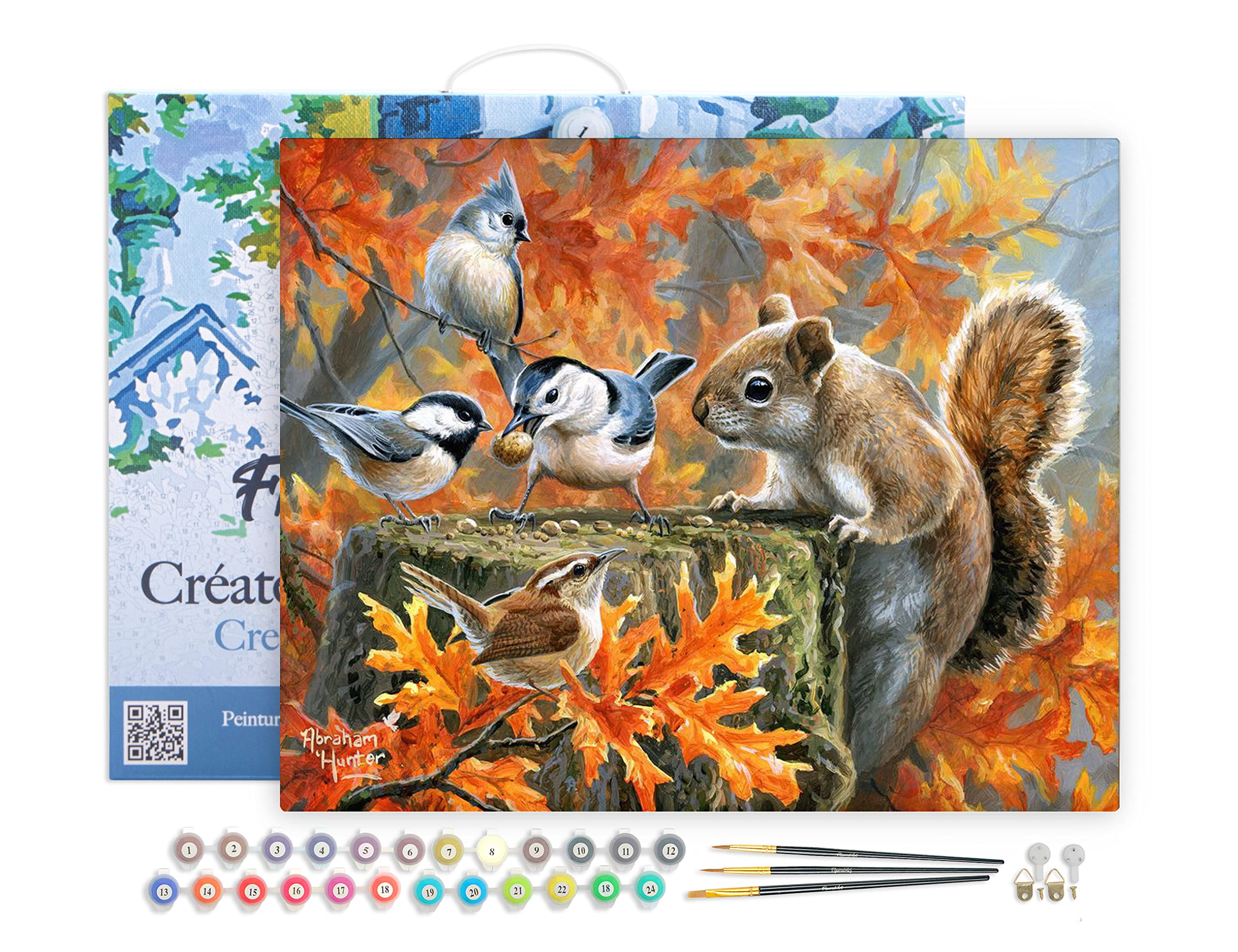Figured'Art Dipingere con i Numeri con Telaio - Paint by Numbers Scoiattolo giocherellone, Passatempo per Adulti, Kit Completo, Hobby Creativi - Quadri fai da te 40x50cm Tela Già Incorniciata