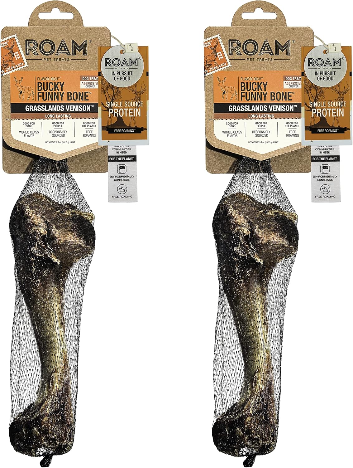 ROAM Pet Treats Venison Dog Bones 2 Pack – Single Ingredient, All Natural, Grain-Free, & Gluten-Free Venison Dog Treat