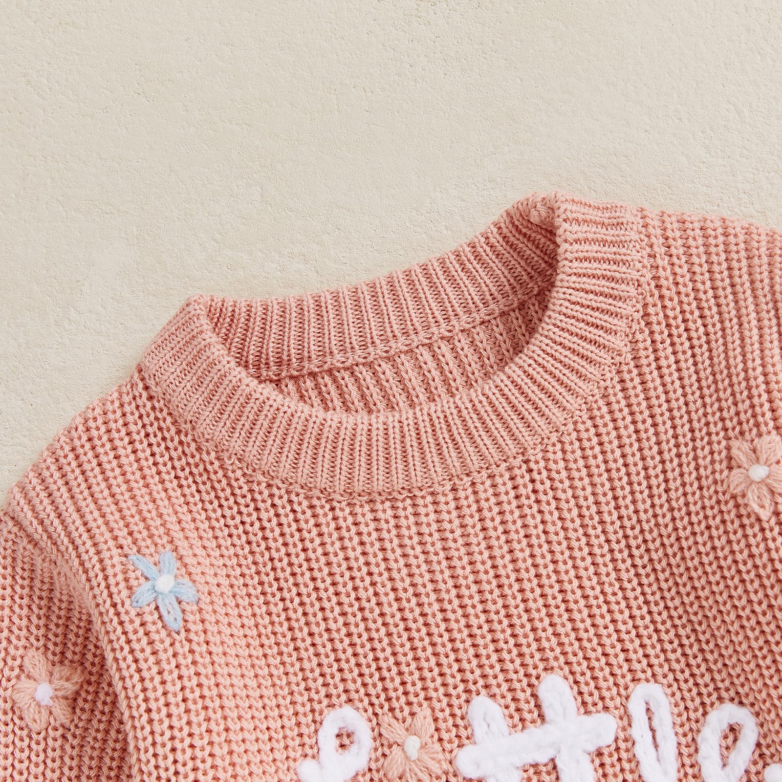 Baby Girl Sweater Little Sister Flower Embroidery Long Sleeve Crew Neck Knitted Rompers Newborn Autumn Winter Bodysuits Girls Jumpsuit 0-12M