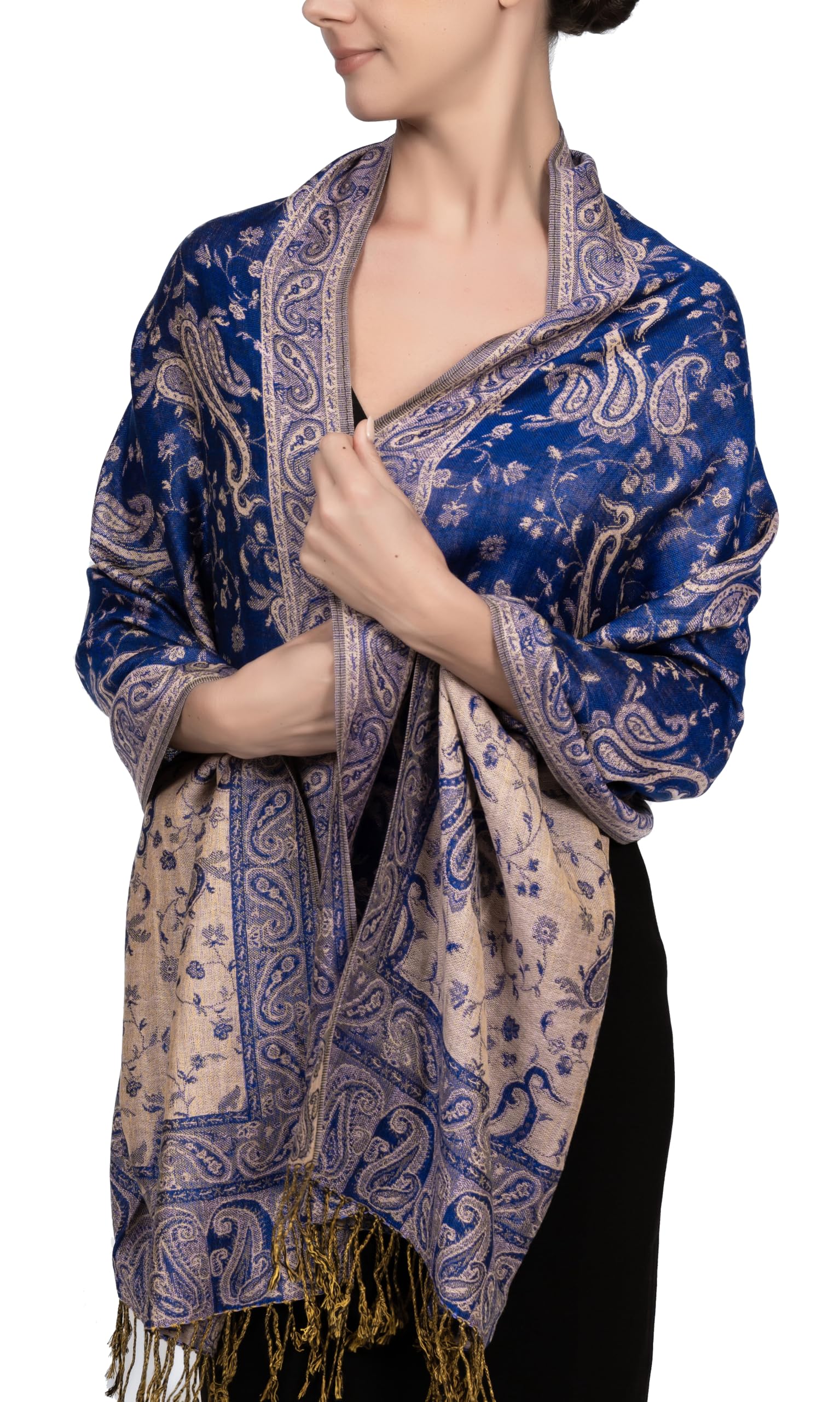 Achillea Reversible Paisley Pashmina Rave Scarf, Shawls and Wraps for Evening Dresses, Exotic Indian Scarves for All Season