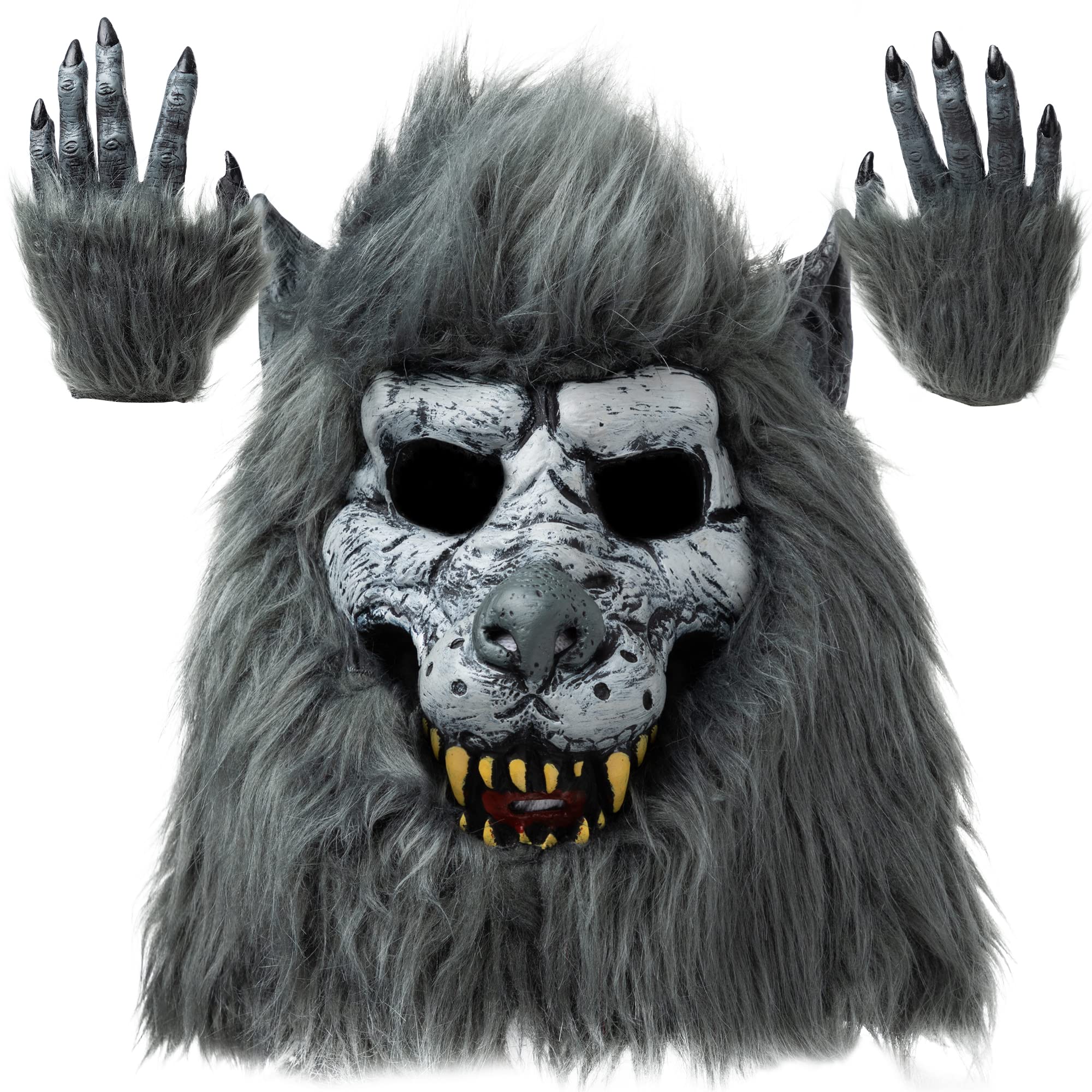 JOYIN Halloween Werewolf Mask Costume Big Bad Bloody Howling Wolf Mask and Claws with Bloodstains Costume Headwear Costume Mask for Kids Adults Men Women Halloween Party Dress Up Cosplay
