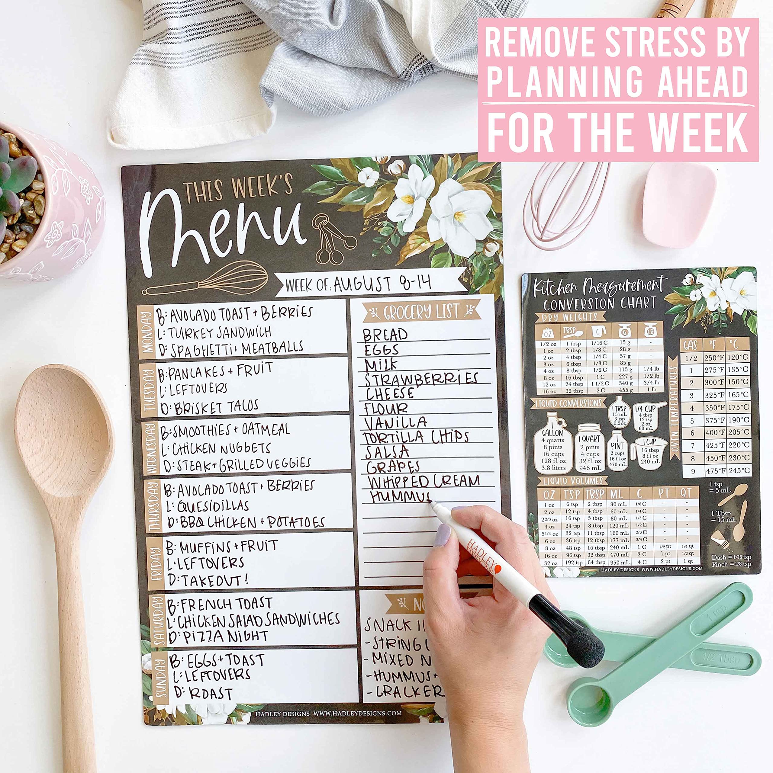 Weekly Meal Planner Dry Erase Board for Refrigerator Magnolia
