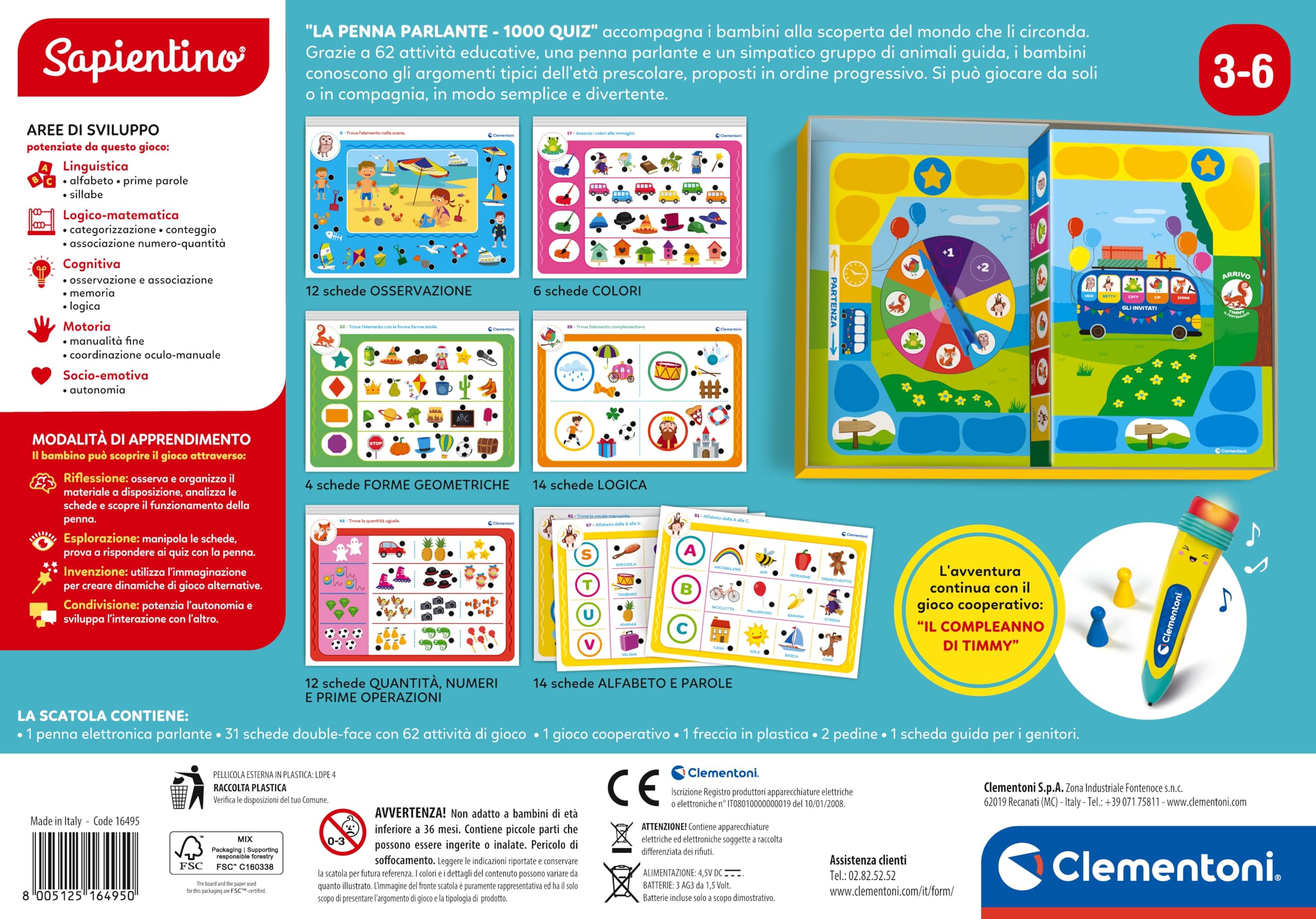 Clementoni Sapientino – La Penna Parlante 1000 Quiz, Gioco Educativo con Penna Interattiva per Bambini 3-6 Anni, Schede per Imparare Lettere, Numeri e Parole, Made in Italy, Lingua Italiana, 16495